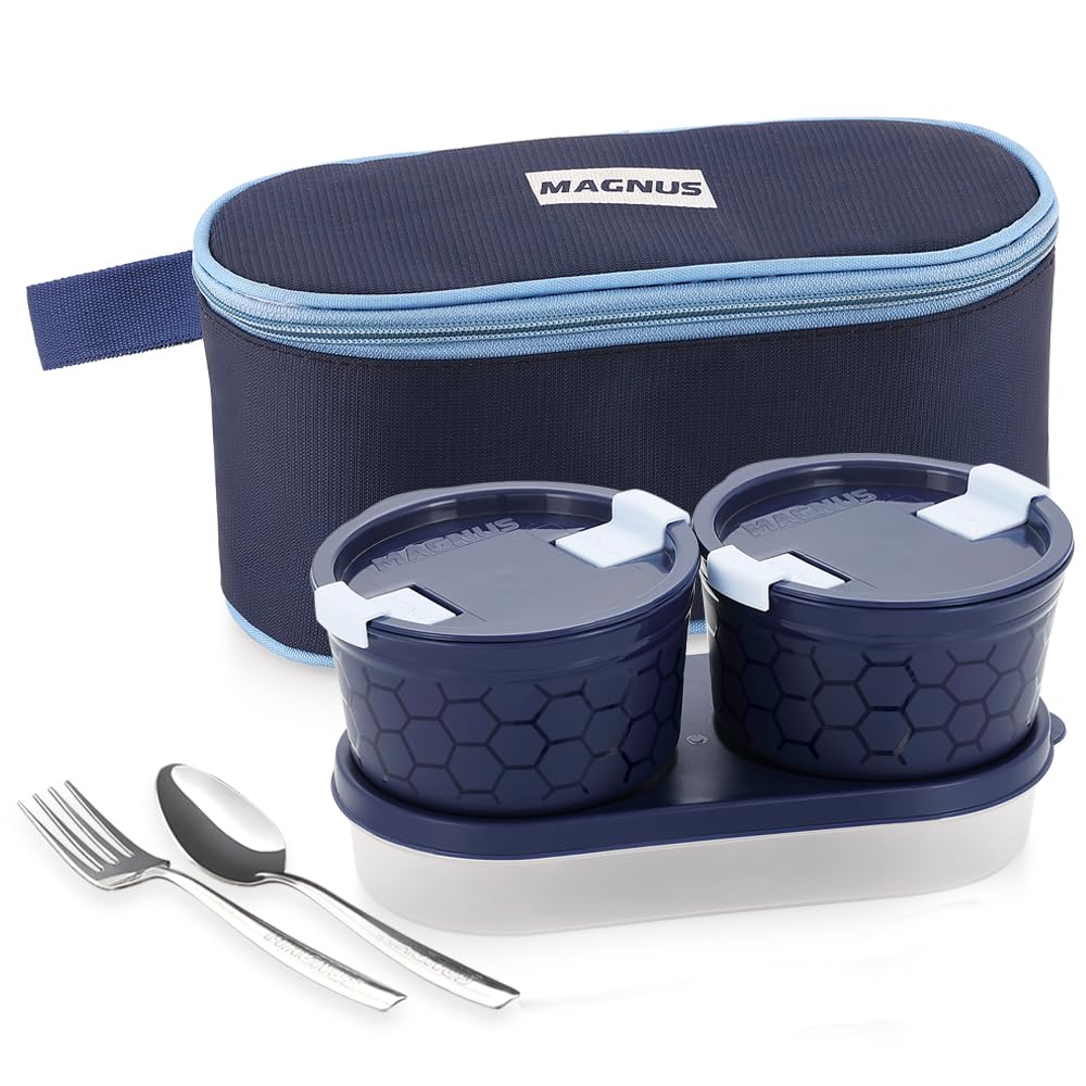 Magnus Microwave Olive 3 - Stainless Steel Lunch Box For Kids And Adults With 2 Steamlock Containers, Ideal Lunch Boxes For Offi