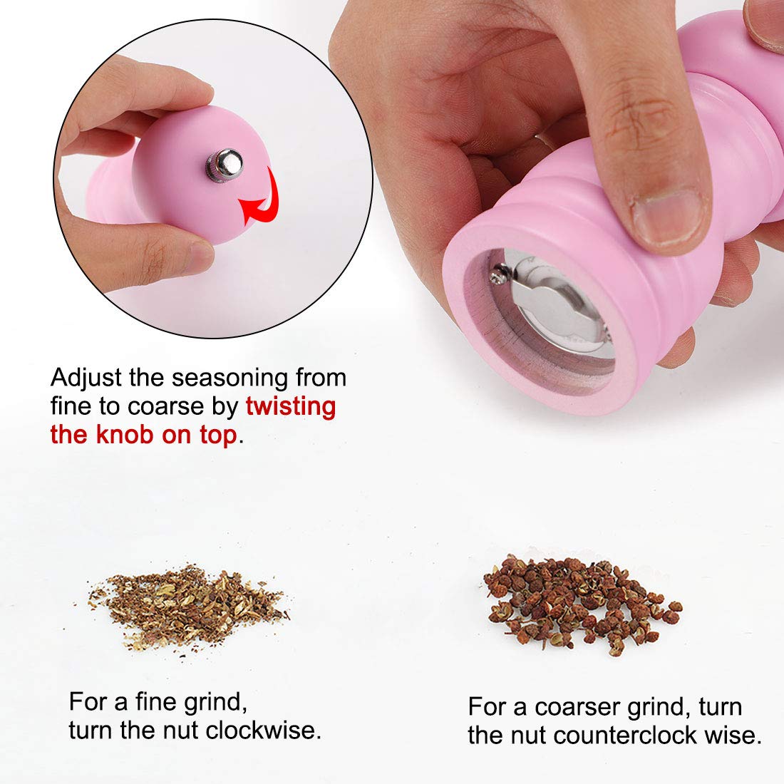 Uxcell Salt And Grinder 4.5 Inch Wooden Mills Shakers With Adjustable Coarseness For Seasoning Meal Prep Cooking Dining Pink