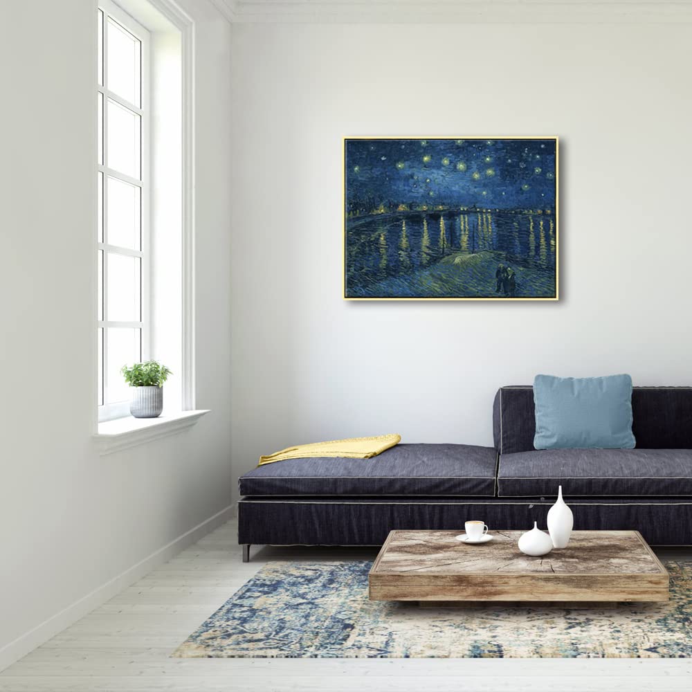 Wieco Art Framed Art Giclee Canvas Prints Of Starry Night Over The Rhone Canvas Prints Wall Art By Van Gogh Paintings Reproducti