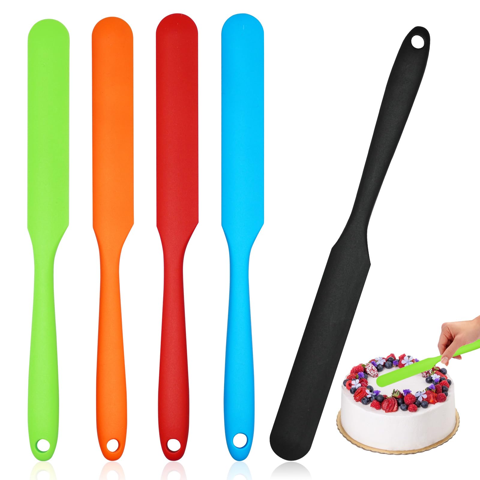 Silicone Jar Scraper Spatulas, 5Pcs Heat Resistant Cake Cream Peanut Butter Spatulas Mixing Batter Scraper, 9.6 Inch Nonstick Br