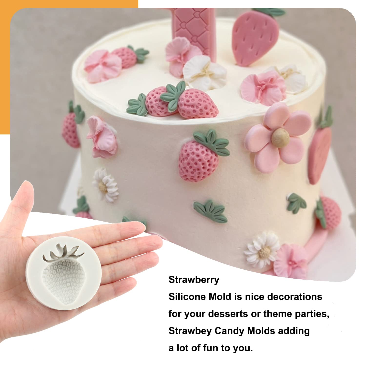 Sijiangmold 3D Strawberry Silicone Molds Strawberry Flowers Fondant Molds Strawberry Mold For Cake Decorating Chocolate Candy Cu