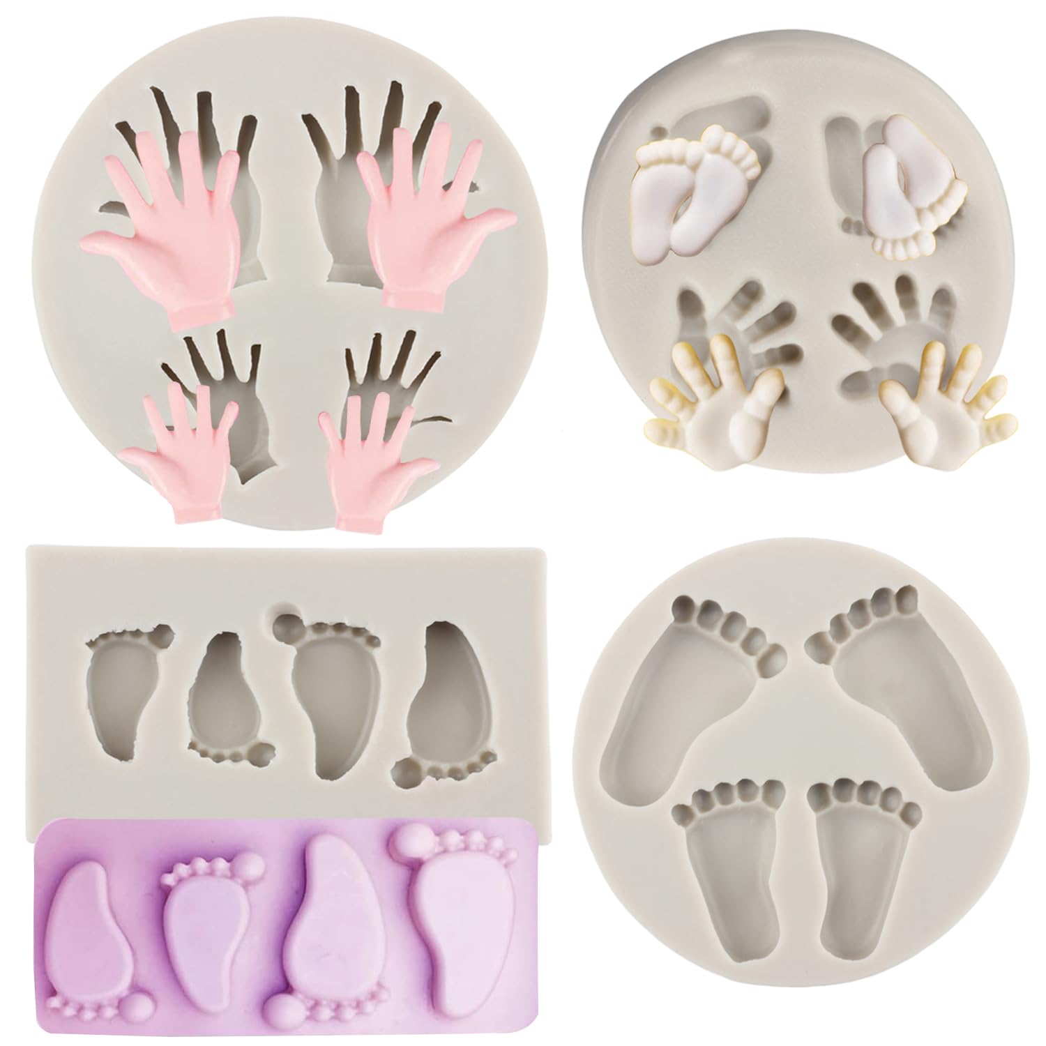 Sijiangmold Baby Silicone Fondant Molds Baby Foot Fondant Mold Baby Hand Silicone Molds For Baby Shower Cupcake Topper Cake Deco
