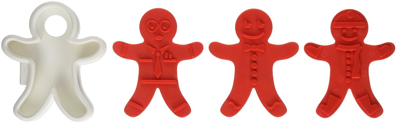 Tovolo Gingerbread Boys Templates Reverse, Dishwasher Safe, Set Of 6 Cookie Stamps With Cutter