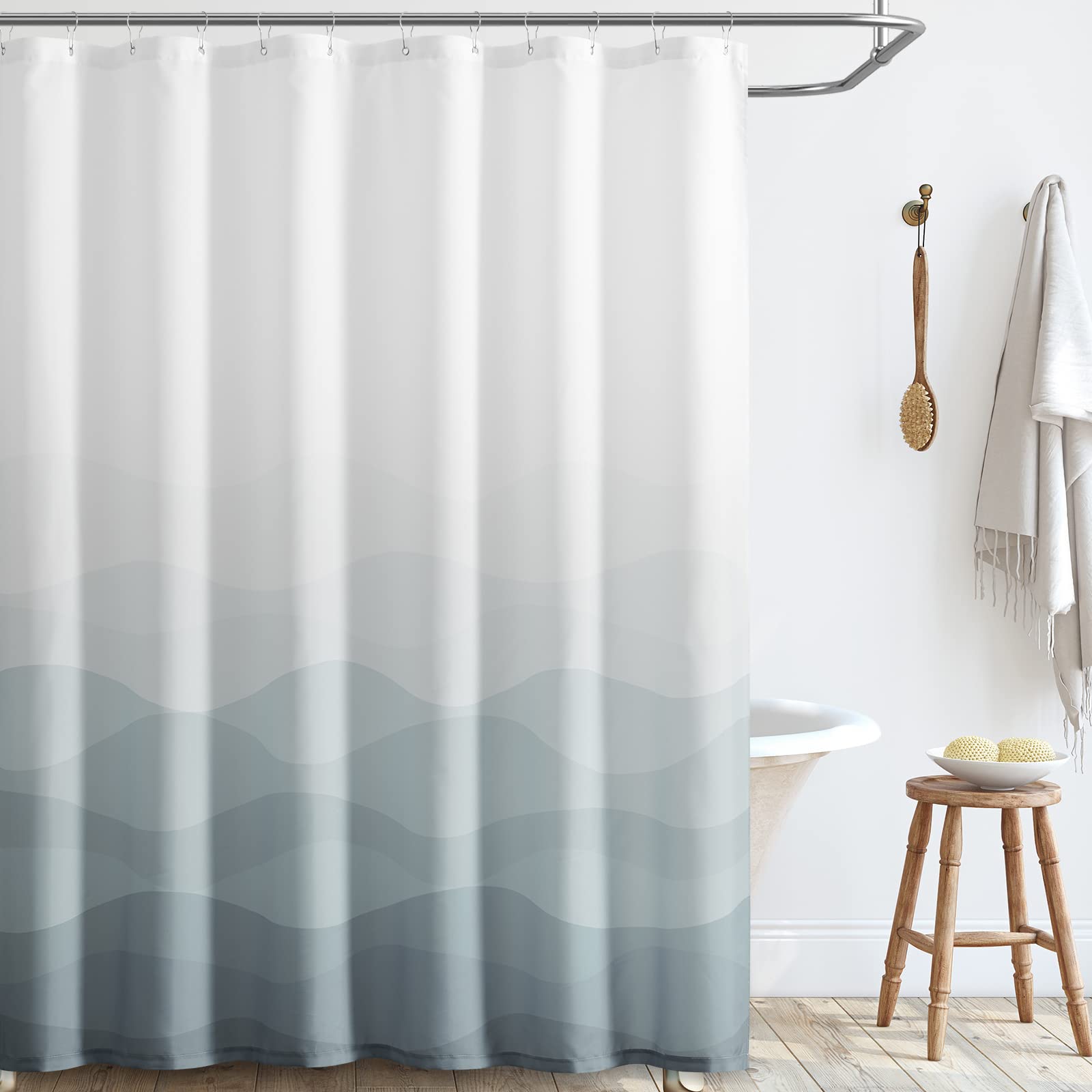 Jinchan Ombre Grey Shower Curtain Fabric Shower Curtain Coastal Beach Ocean Wave Bathroom Shower Curtain Gray Gradual Color Desi
