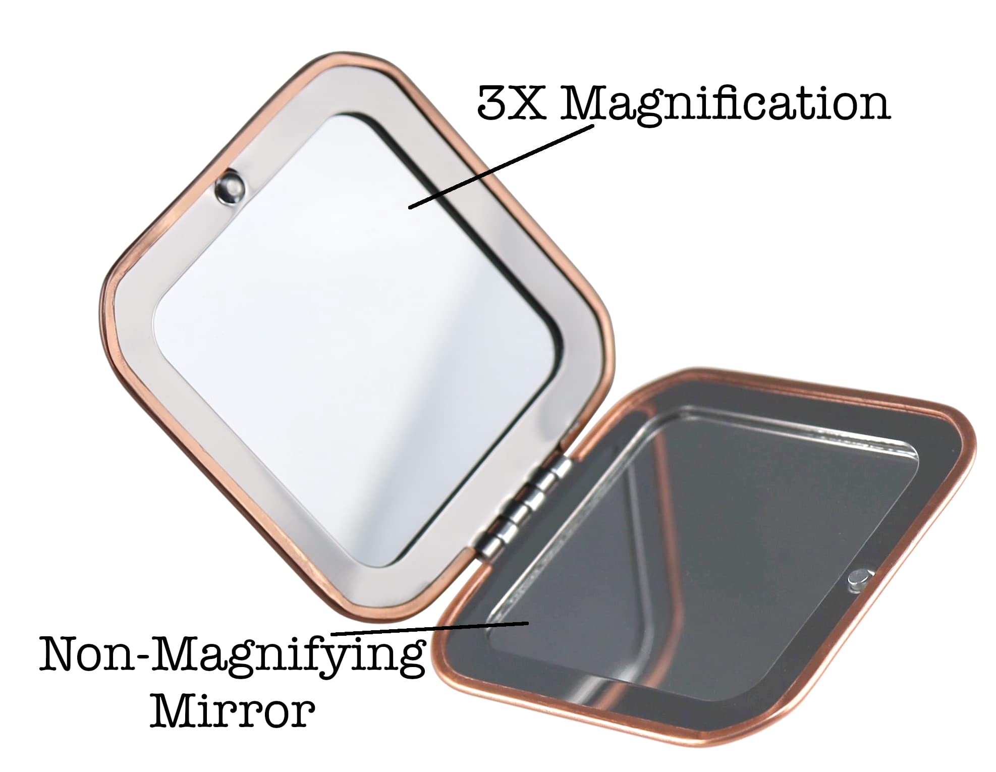 Iconikal Metal Compact Vanity Travel Purse Makeup Mirror 1X / 3X Magnifying - Rose Gold - 2-Pack for Pocket  Clutch