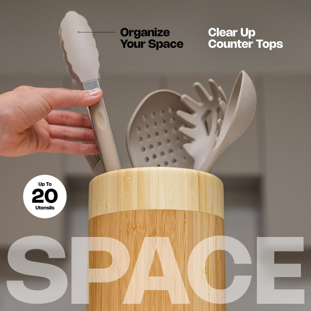 Samma Bamboo Utensil Holder - Space-Saving Utensil Holder For Kitchen Counter - Rotating Kitchen Utensil Holder - Utensil Crock
