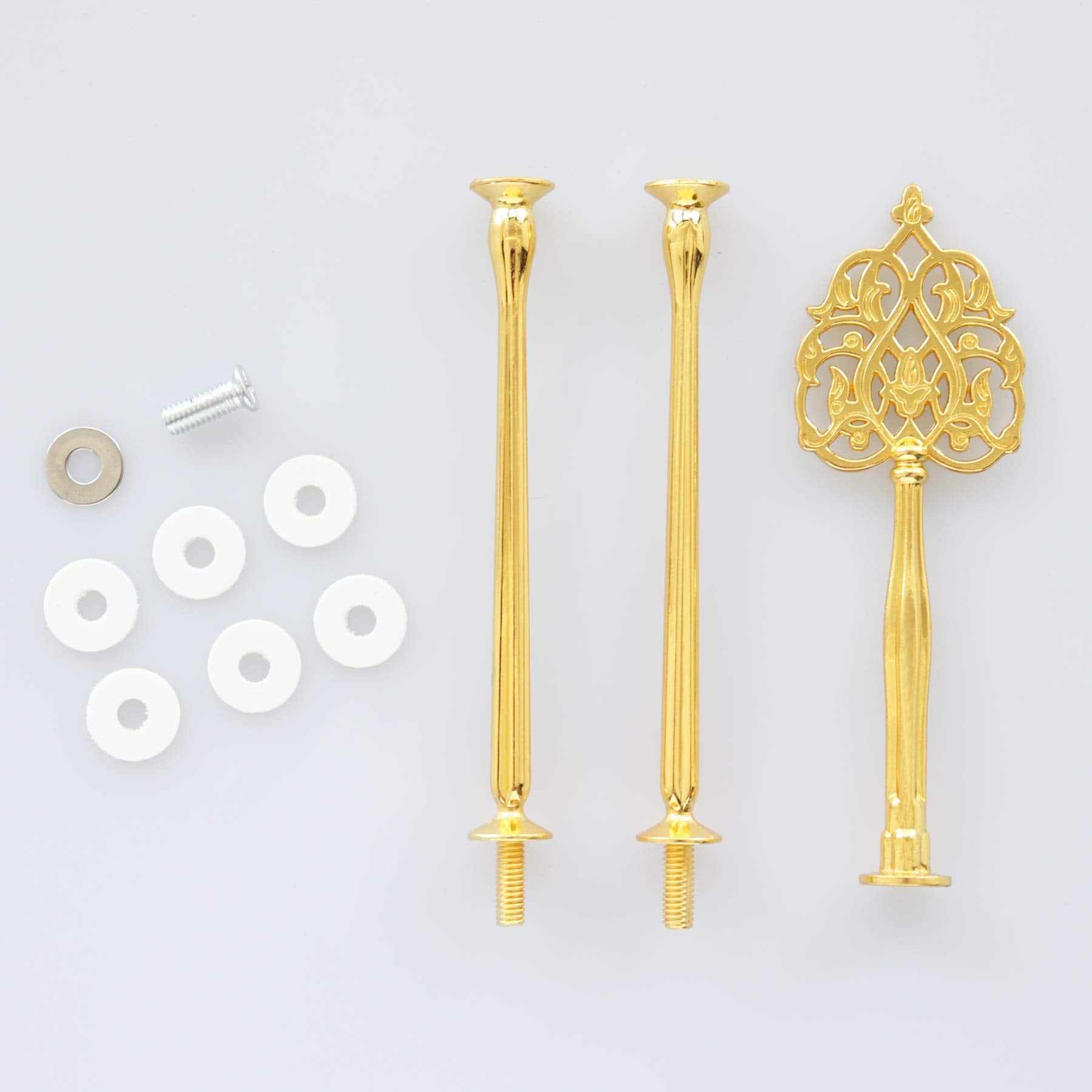 Happy Will 3 Tier Round Metal Cake Stand Holder Heavy Duty Fruit Plate Handle Fittings Hardware Rod (Silver Circle)