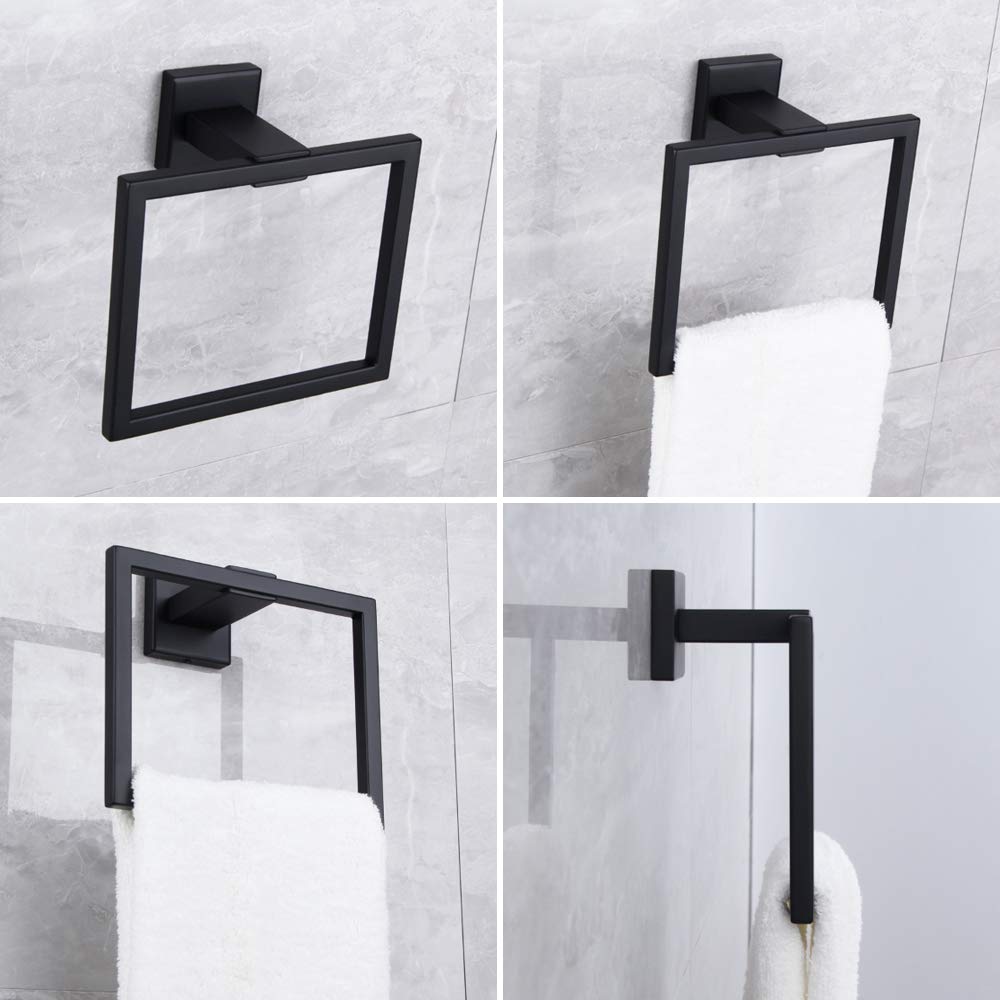 Kimzcn Matte Black Hand Towel Holder For Bathroom Sus 304 Stainless Steel Towel Ring Simple Square Towel Hanger Heavy Duty Hand