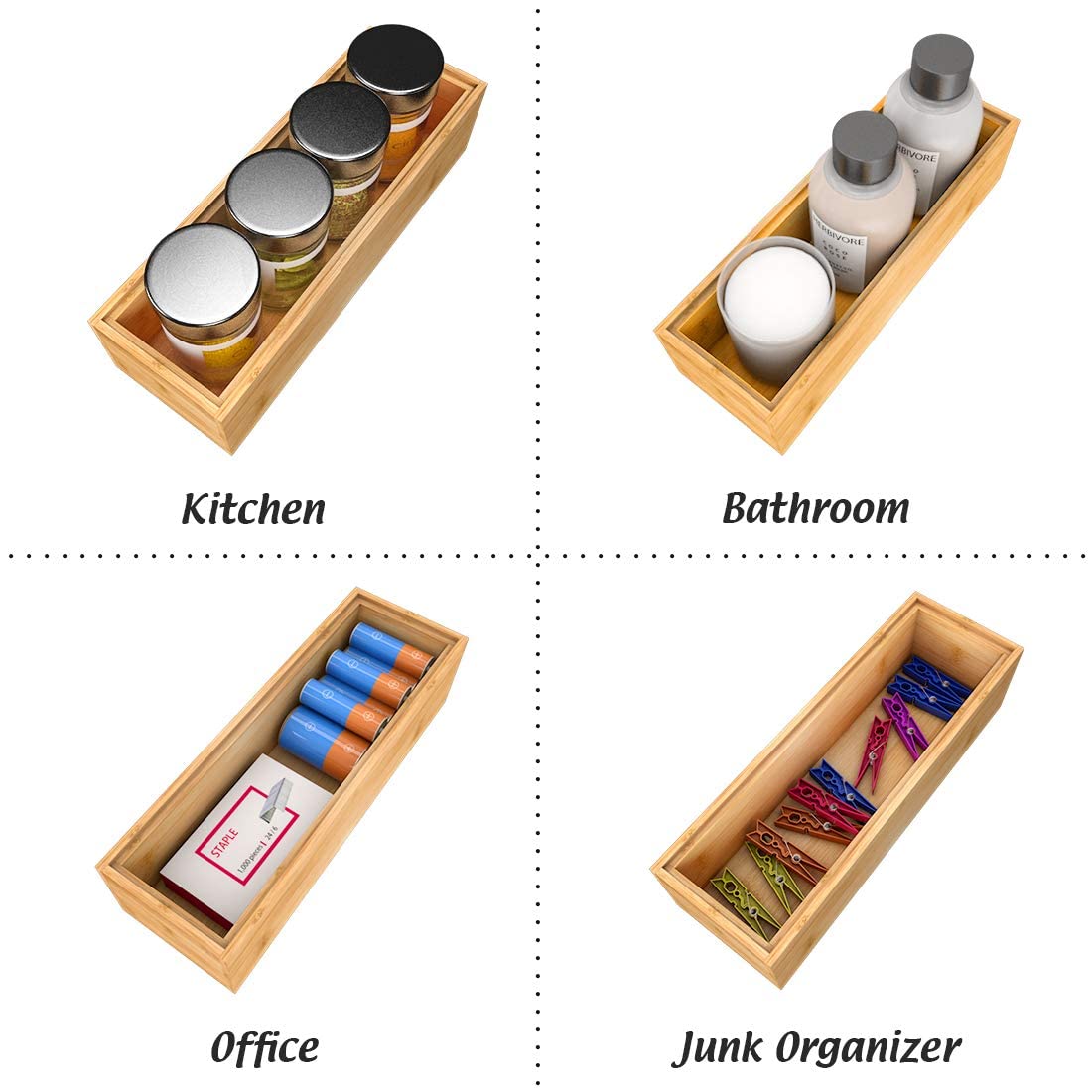 Utensil Organizer Silverware Drawer Organizer - Stackable Bamboo Flatware Caddy Cutlery Holder, Wooden Storage Boxes Tray For Be