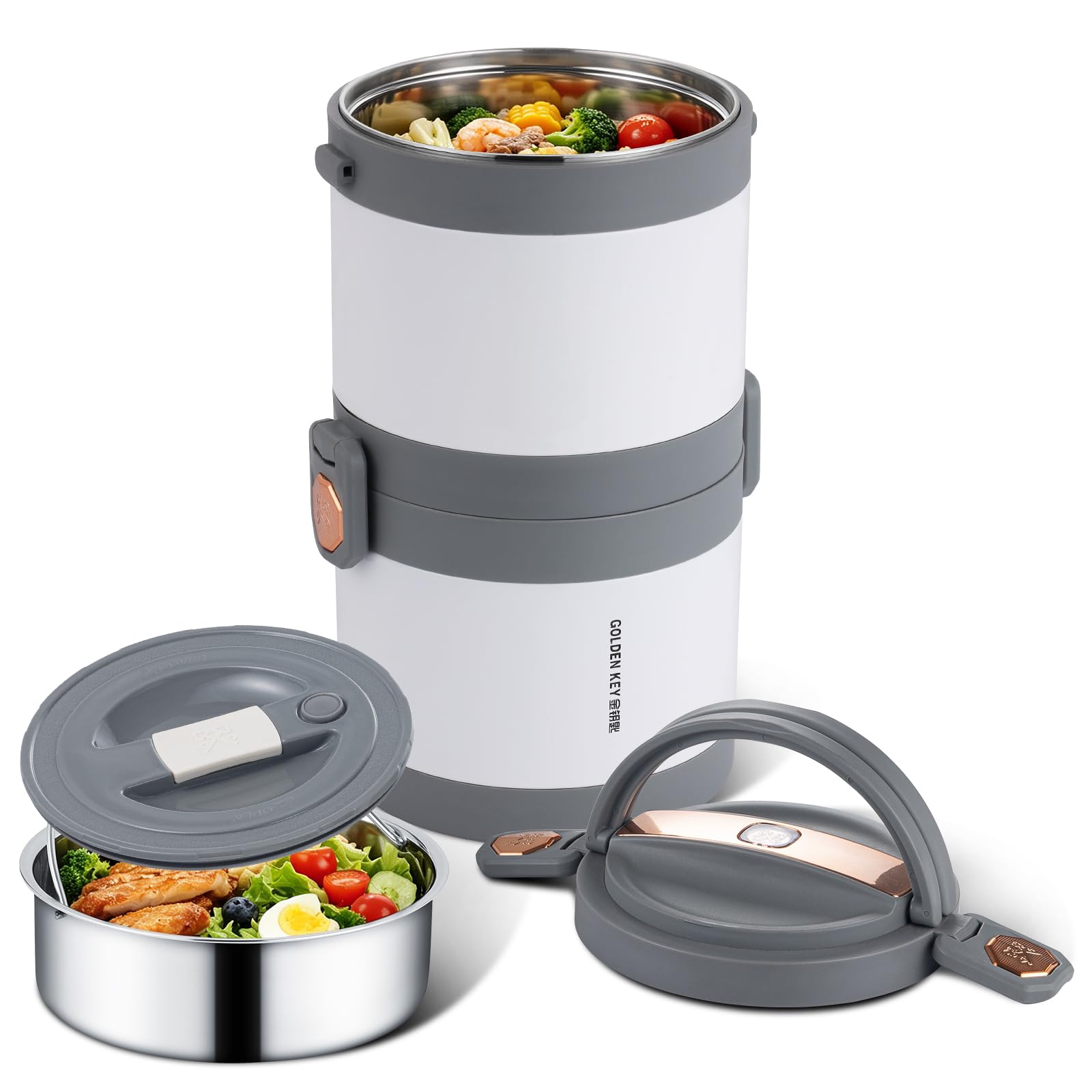 GOLDEN KEY 67oz Thermo for Hot Food, 2 Tier Stackable Food Thermos(White)