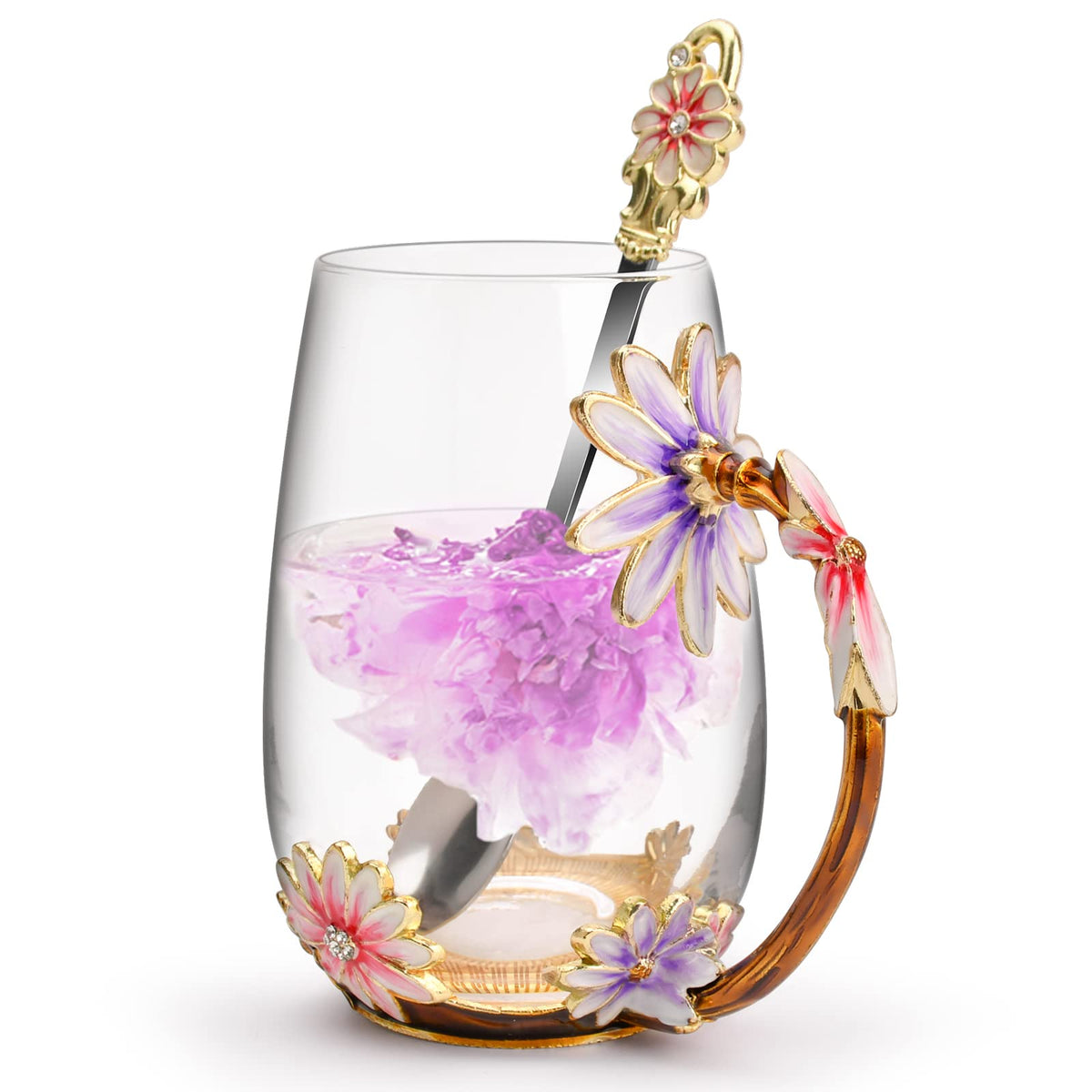 Oeago Purple Gifts For Women Mom Valentines Mothers Day Glass Coffee Enamels Mug Best Birthday Flower Gifts For Her From Daughte