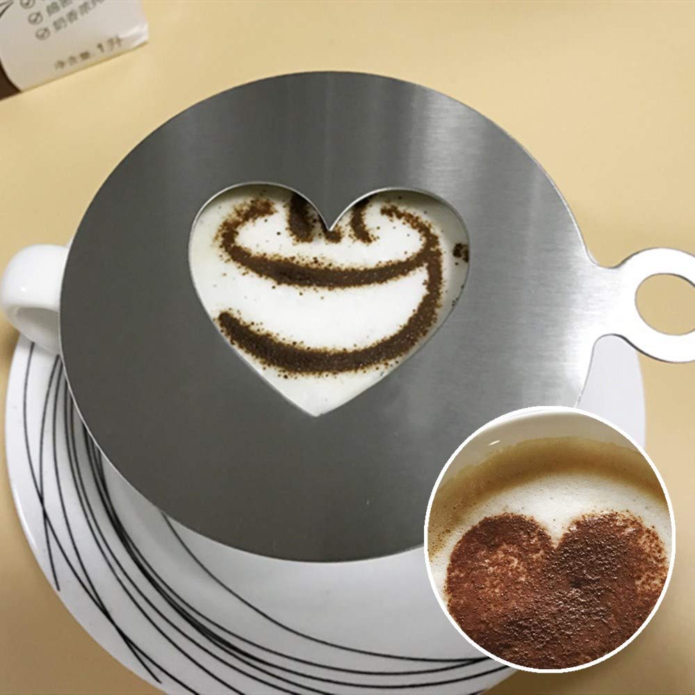 Coffee Stencils,Liuhuizeyu 2 Pcs Latte Art Heart Star Shape Coffee Mold Tool For Latte Cappuccino Cupcake Cookies Hot Chocolate