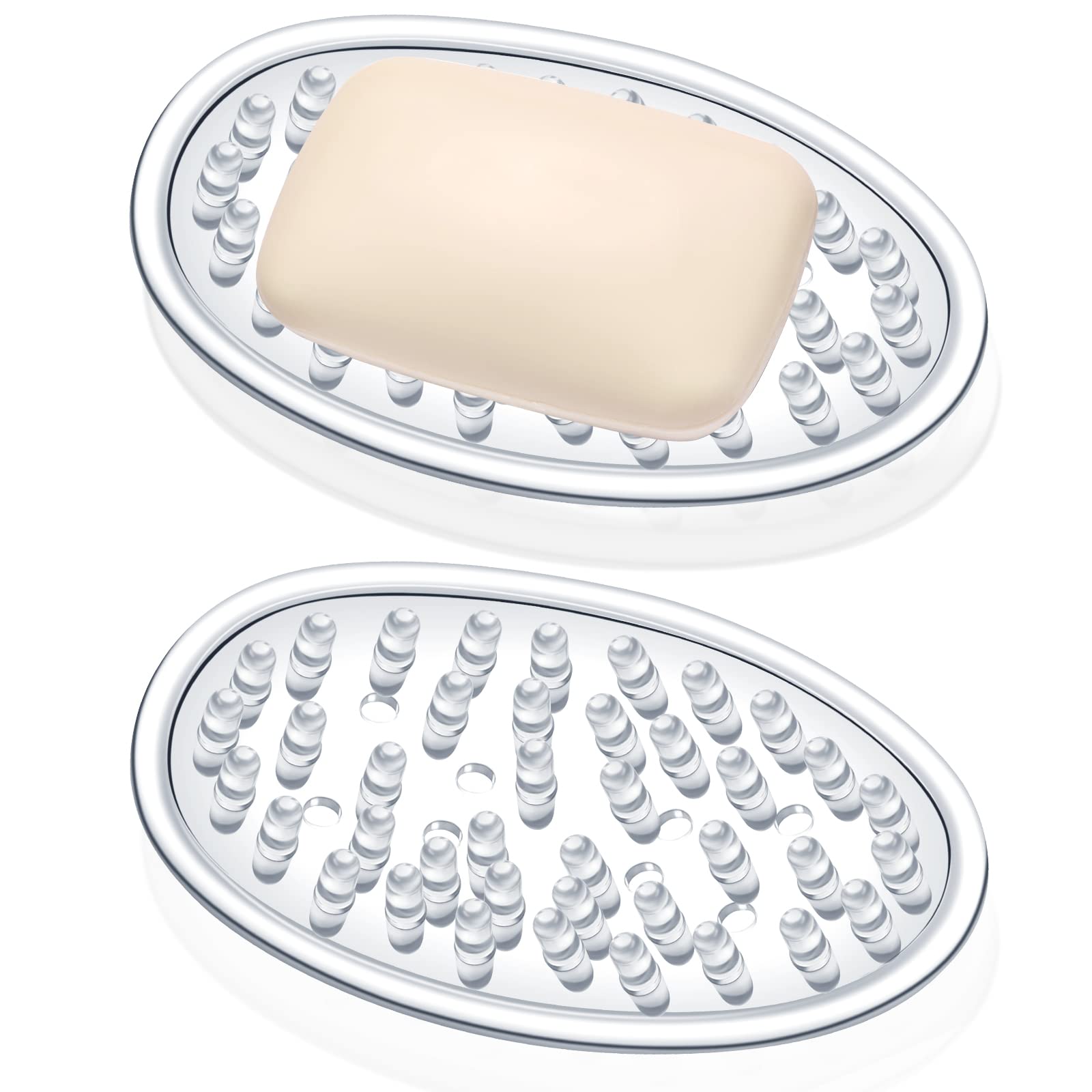 Plastic Soap Holder Soap Dish Bar Saver Tray With Holes Soap Sponge Holder For Kitchen Bathroom Shower Counter, 4.5 X 3 X 0.7 In