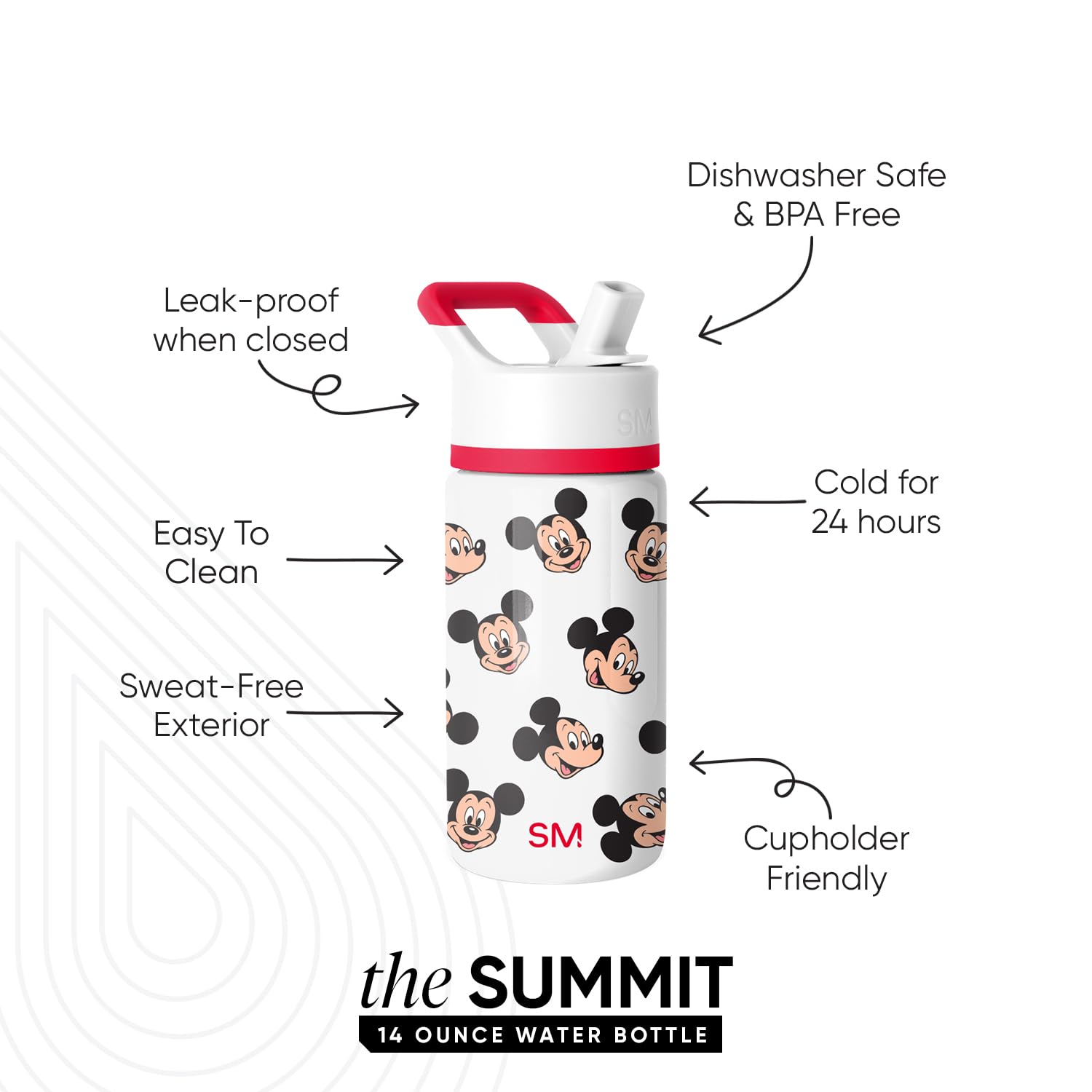 Simple Modern Kids Summit Water Bottle with Straw Lid | Disney Mickey Mouse 14oz Stainless Steel Cup Insulated Tumbler for Boys,