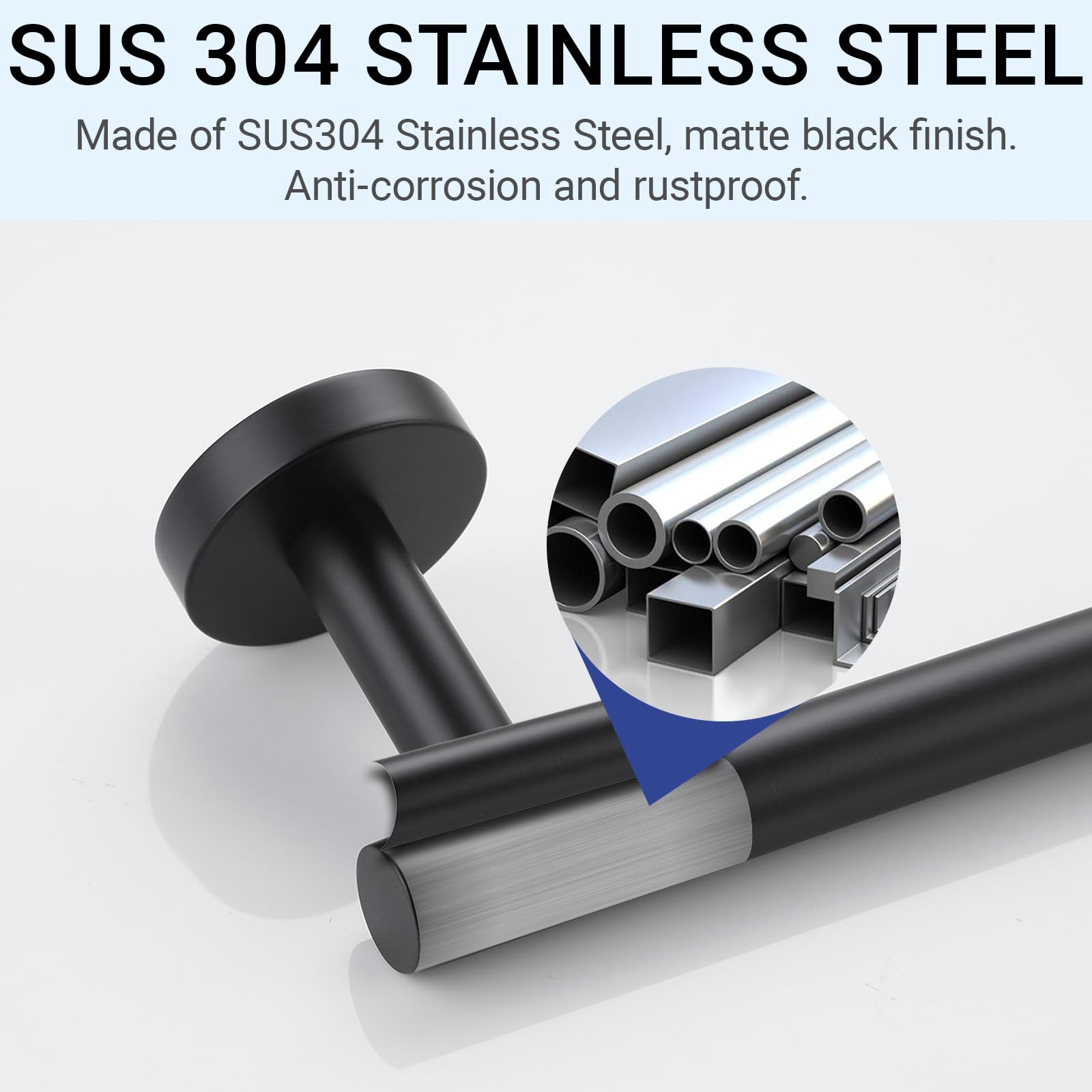 Miyili Matte Black 15.75'' Towel Bar SUS 304 Stainless Steel Towel Holder for Bathroom or Kitchen Wall Mount  A01B40A