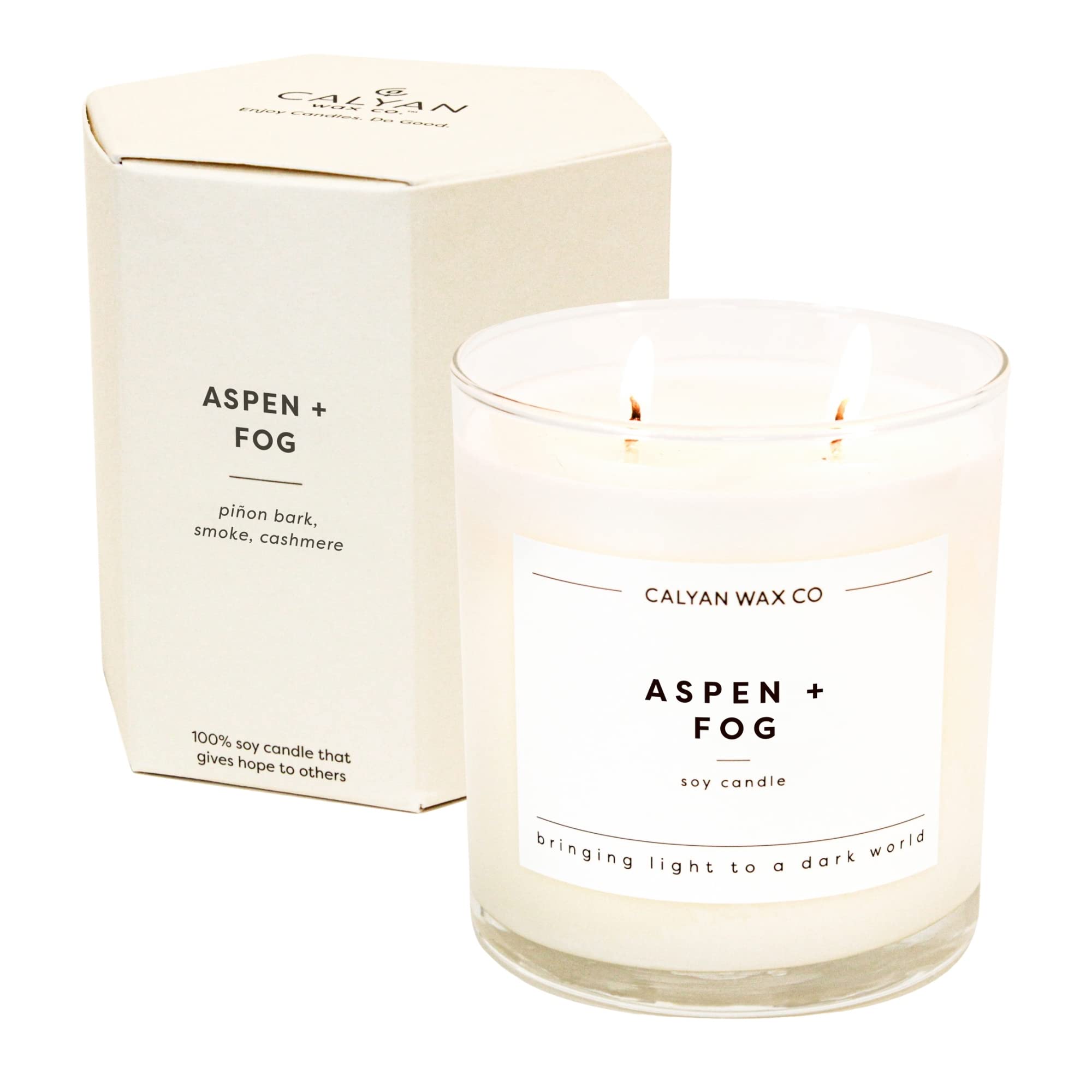 Calyan Wax Scented Candle, Aspen & Fog Candle for The Home Scented with Pine & Cedarwood, Soy Wax Aromatherapy Candle in Glass J