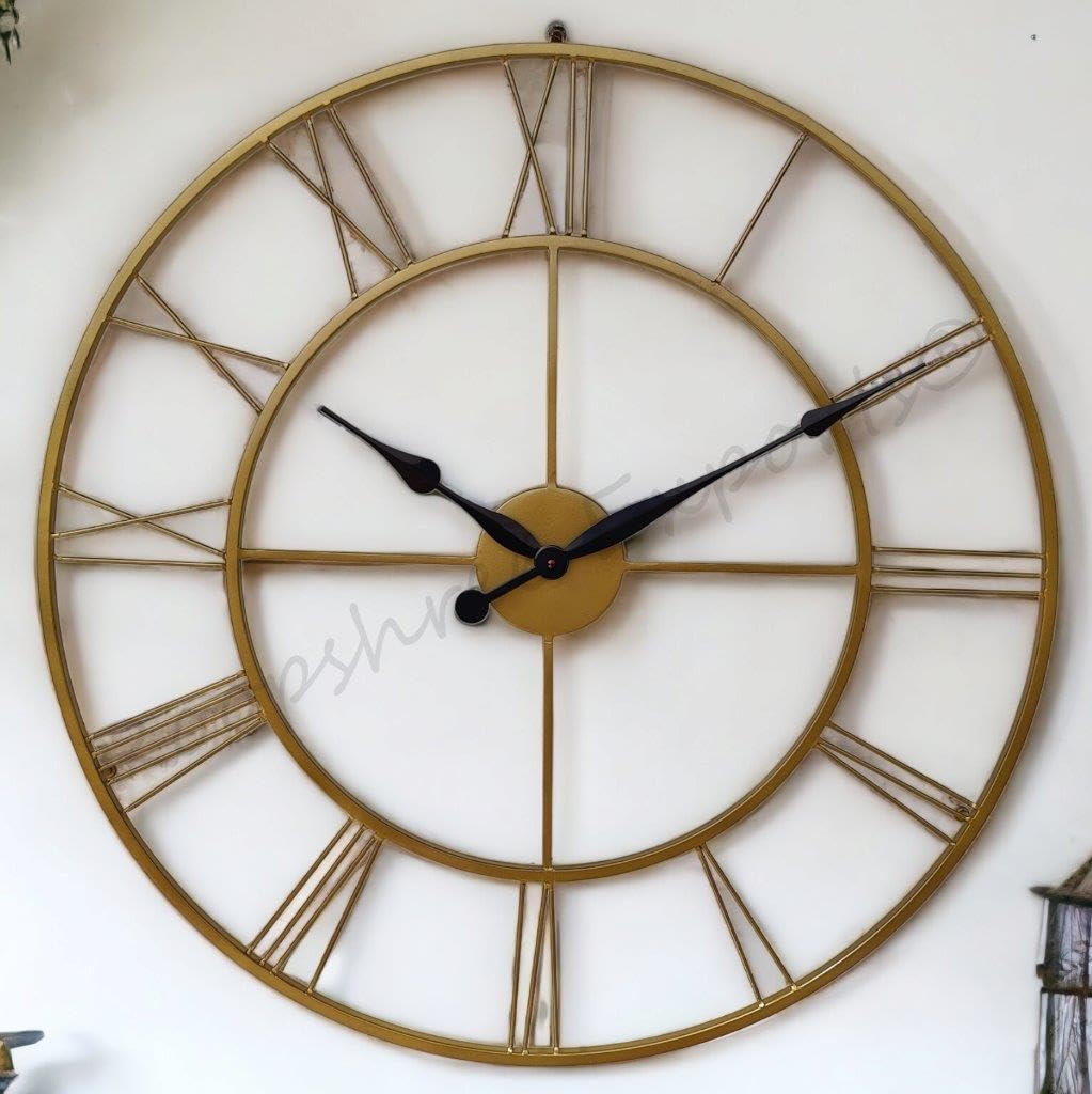 Vintage Clock Hand-Crafted Extra Large Analog Wall Clock/Brass Colour / 30 Inch (75 CmS)