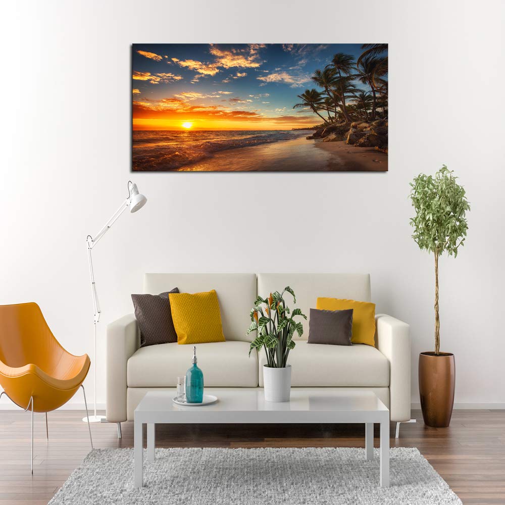 Dzl Art S74750 Canvas Painting Print Paradise Tropical Island Beach With Palms Photograph Print Nature Pictures Wall Art Canvas