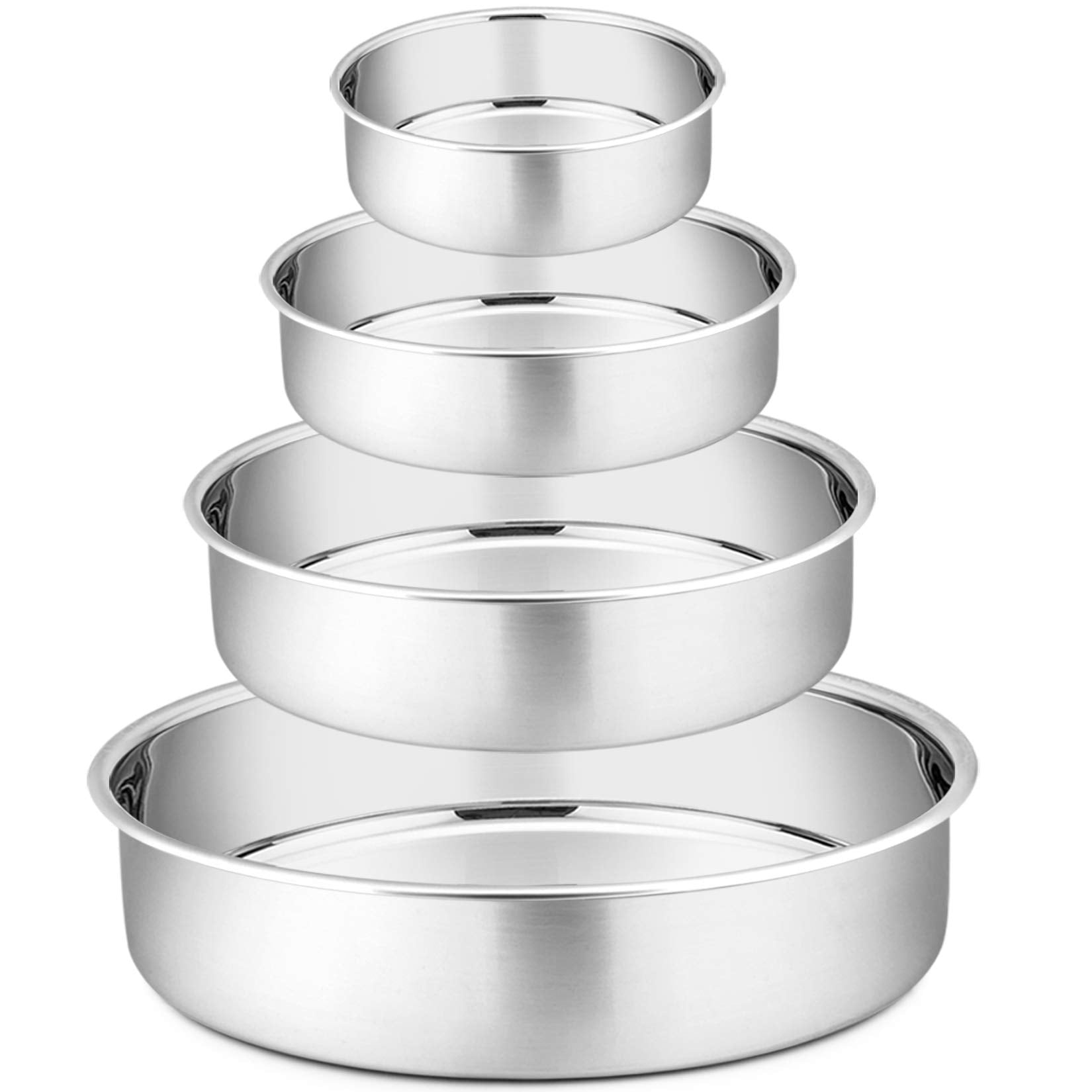 P&P Chef Cake Pan Set - 4   , 6   , 8   , 9.5 4 Piece Round Baking Cake Pans Tin Stainless Steel, Oven/Pot/Dishwasher Safe, Heav