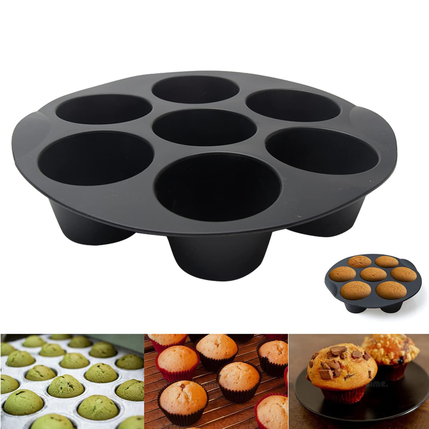 Silicone Muffin Cake Cups For Baking Muffin & Mini Cakes, 7 Cups Non-Stick Egg Muffin Pan Cupcake Tin Tray Home Diy Round Desser