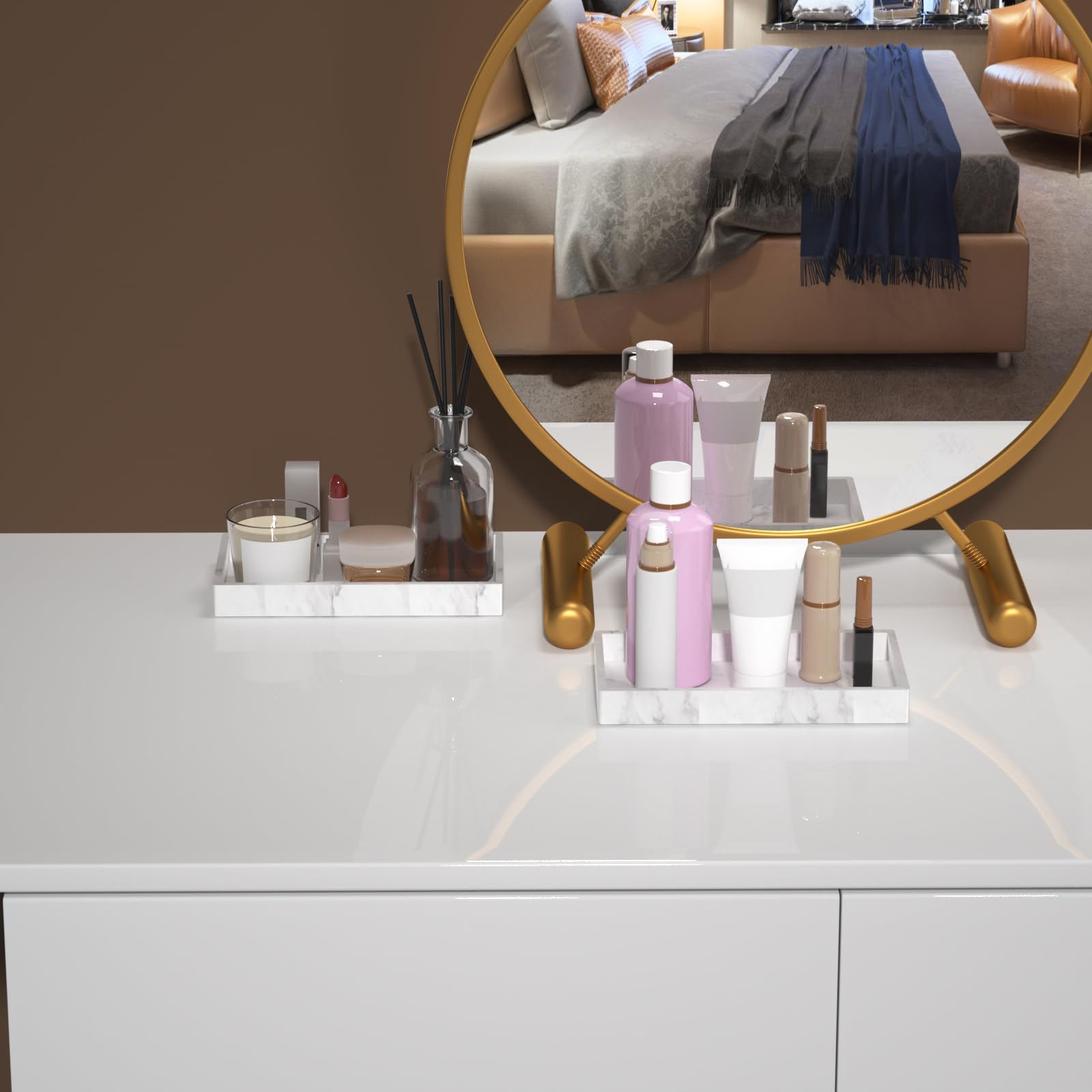 2 Packs Silicone Bathroom Vanity Tray Rectangle Set, Shatterproof Flexible Bathroom Tray, 7.8'' & 7.8'' Silicone Soap Dispenser