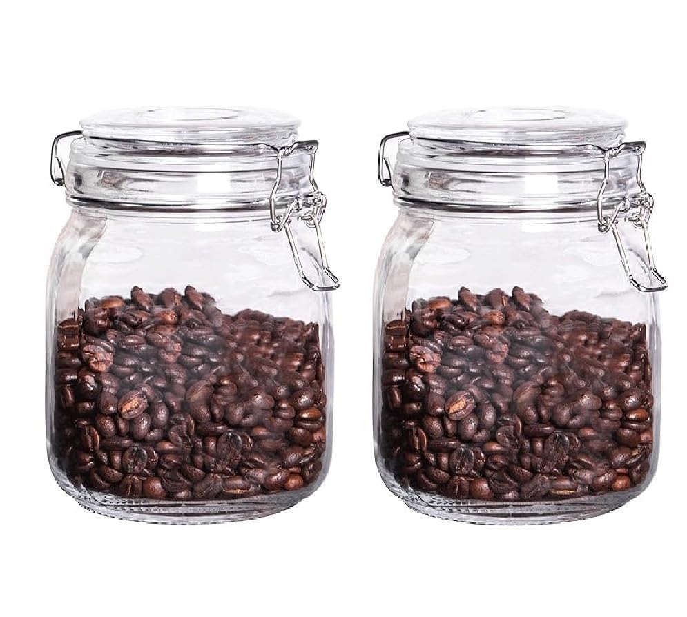 Jndabhi 1000Ml  Set Of 2, Glass Storage Containers & Jars With Airtight, Leak Proof, Steel Clamp Lid With Silicon Seal, Perfect