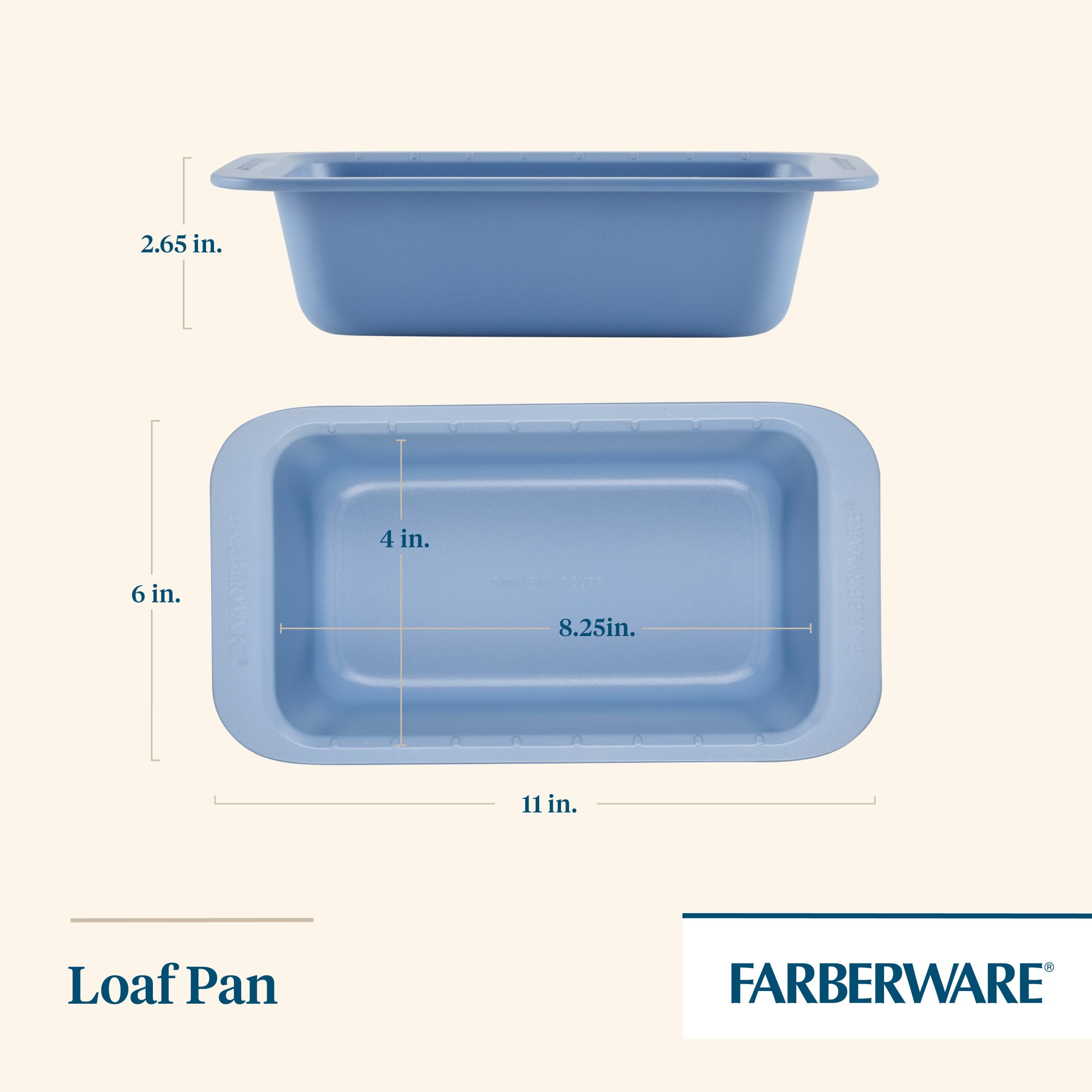 Farberware Easy Solutions Nonstick Bakeware Meatloaf/Loaf Baking Pan, 9 Inch X 5 Inch With Portion Marks - Blue