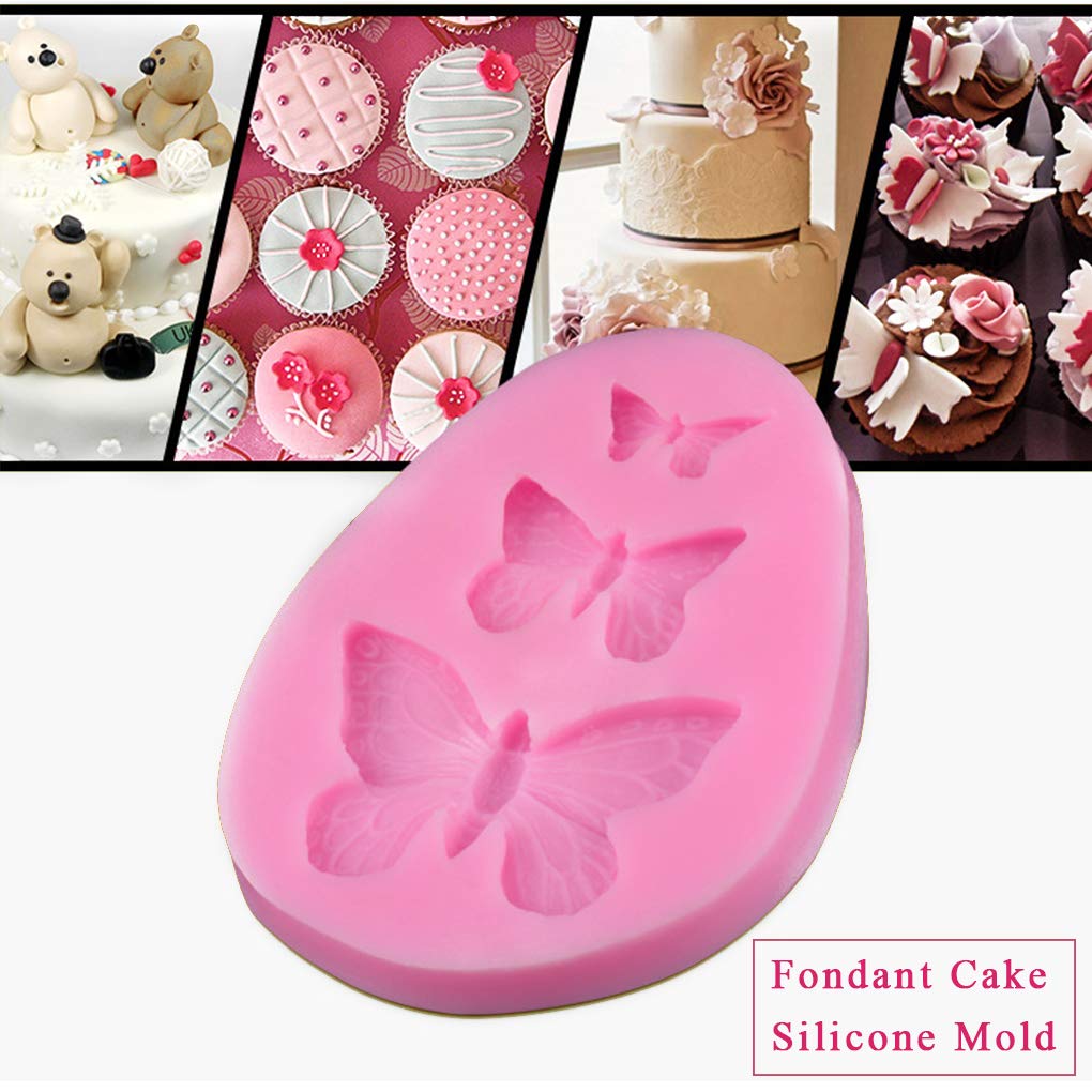 Rolin Roly 3Pcs Butterfly Fondant Silicone Mold Butterflies Cake Molds 3D Animal Candy Mould 3 Cavities Diy Decorating Desserts