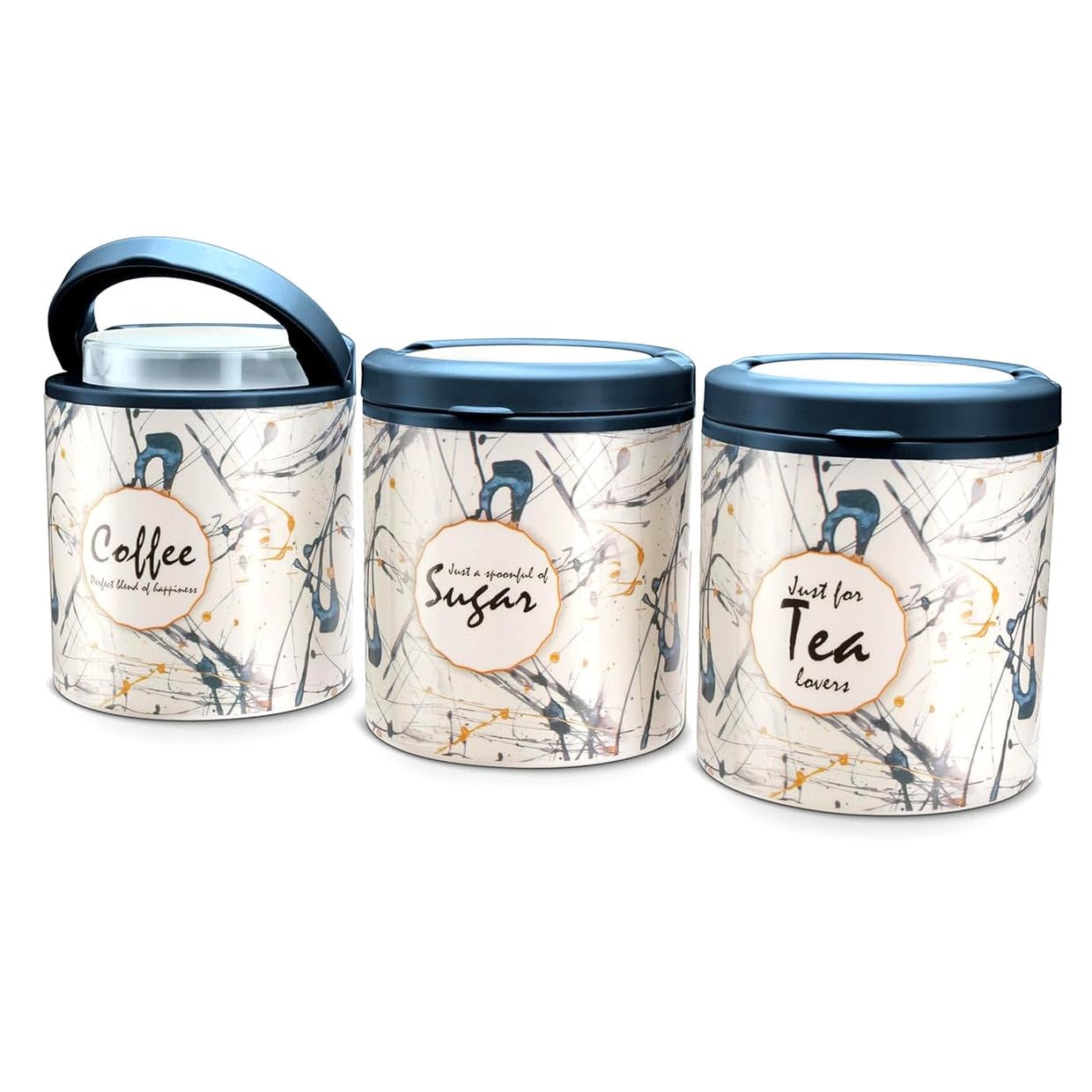 Oblivion Kitchen Storage Box 3 Pcs  Multipurpose Tea Coffee Sugar Printed Storage Container With Handle, Airtight Bpa Free Kitc