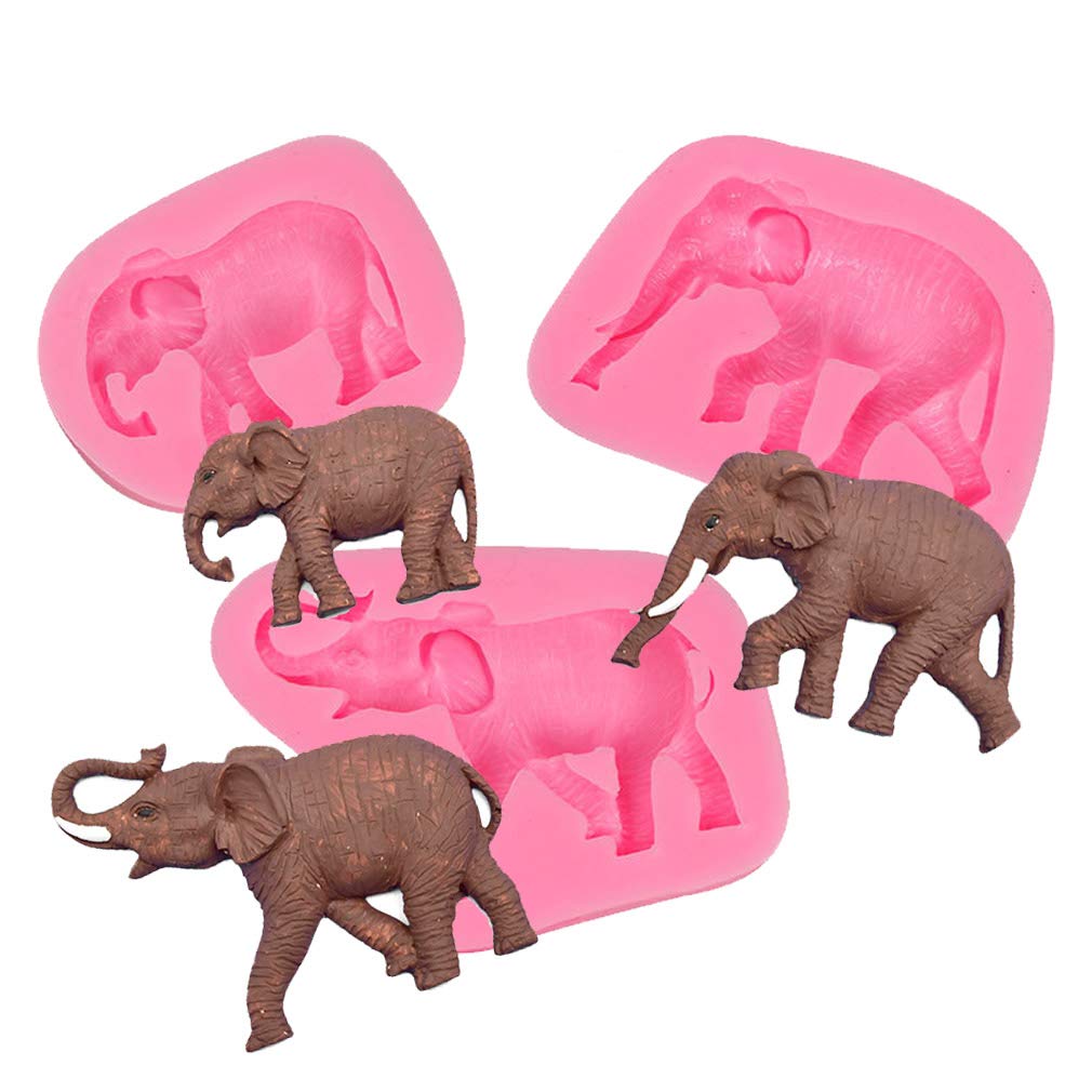 3 Pcs Animal Elephant Mommy Daddy Baby Family For Diy Cake Fondant Baking Biscuit Cookies Soap Tray 3D Chocolates Hard Candies D