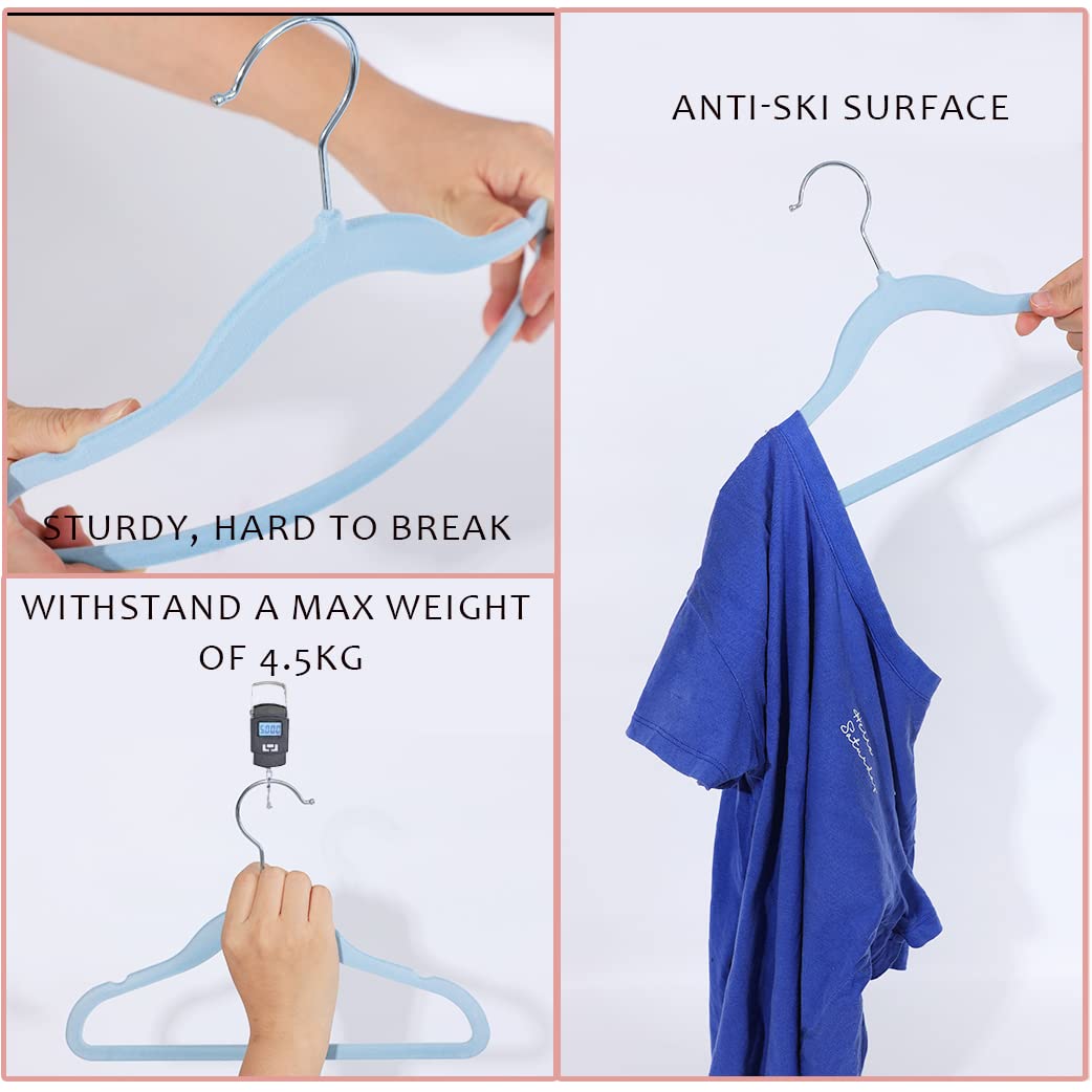 Veeyidd Kids Velvet Clothes Hangers, Non Slip Baby Hangers Blue(11.6'' Inch - 40 Pack)