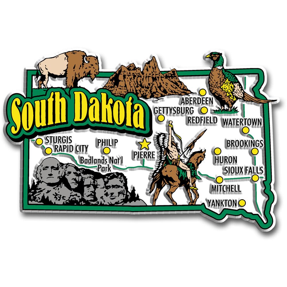 South Dakota Jumbo State Magnet By Classic Magnets, 4'' X 2.7'', Collectible Souvenirs Made In The Usa