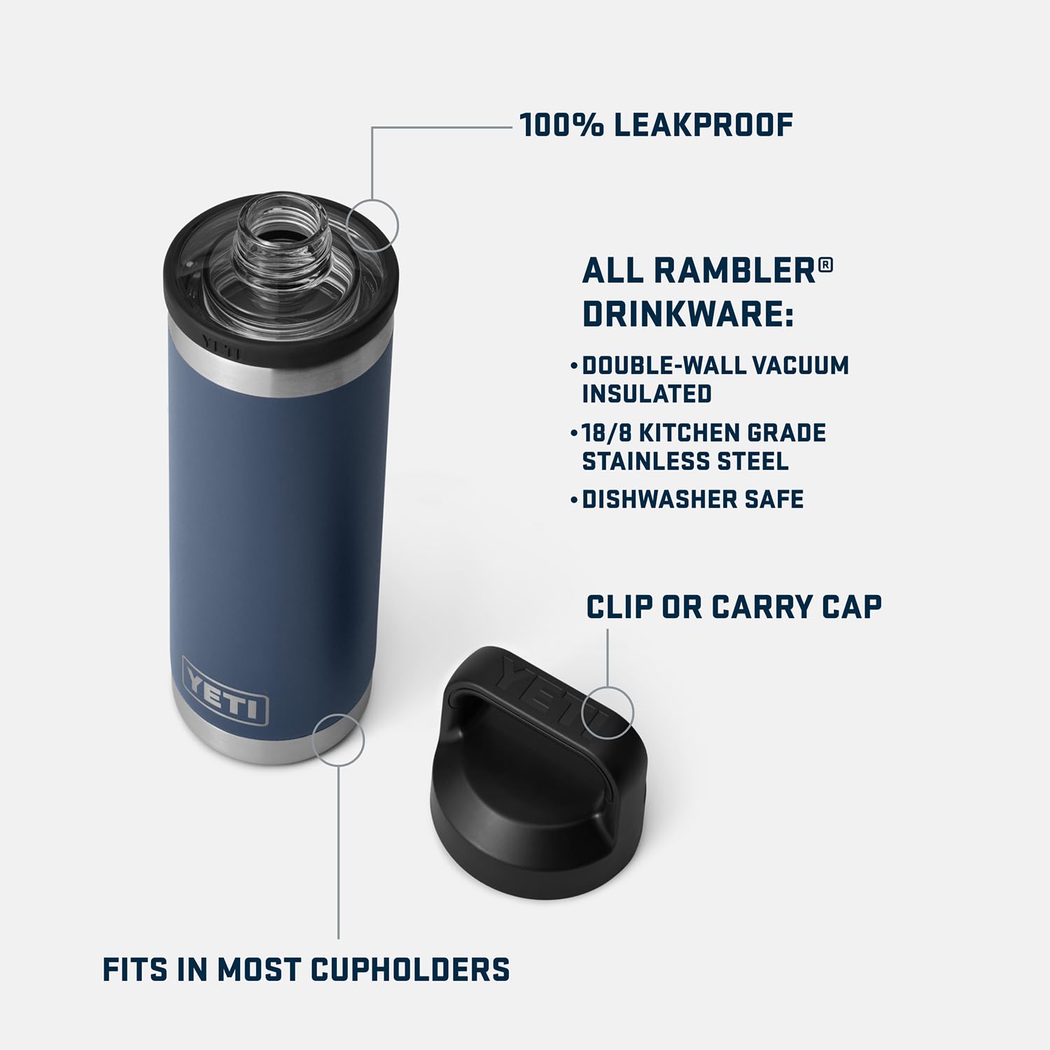 YETI Rambler 18 oz Bottle, Leakproof, Vacuum Insulated, Stainless Steel with Chug Cap, Rescue Red