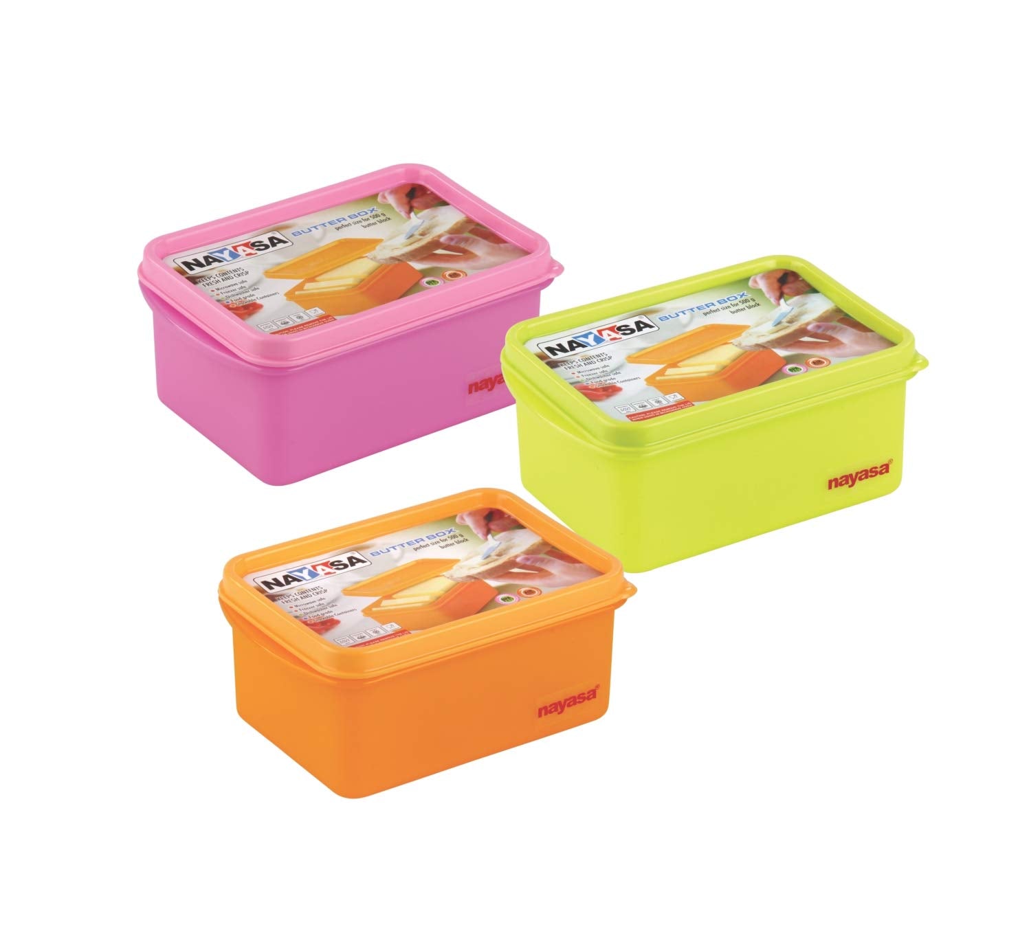 Nayasa Plastic Butter Box, 700 Ml (Set Of 3, Multicolor)