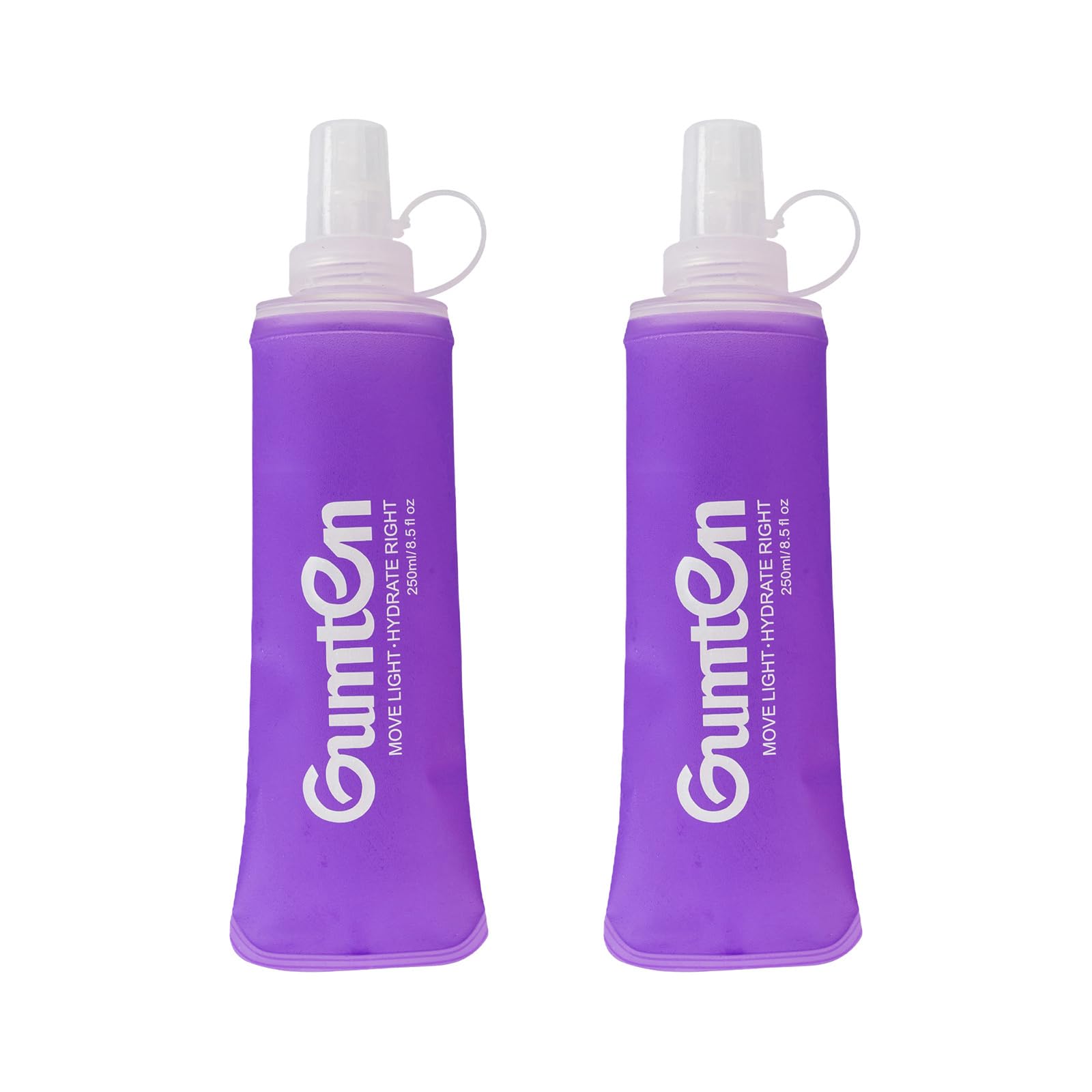 Gumten 2 Pack Soft Flask 250ml TPU Collapsible BPAFree Soft Water Bottle for Hydration Pack Running Vest Marathon Hiking Cyclin