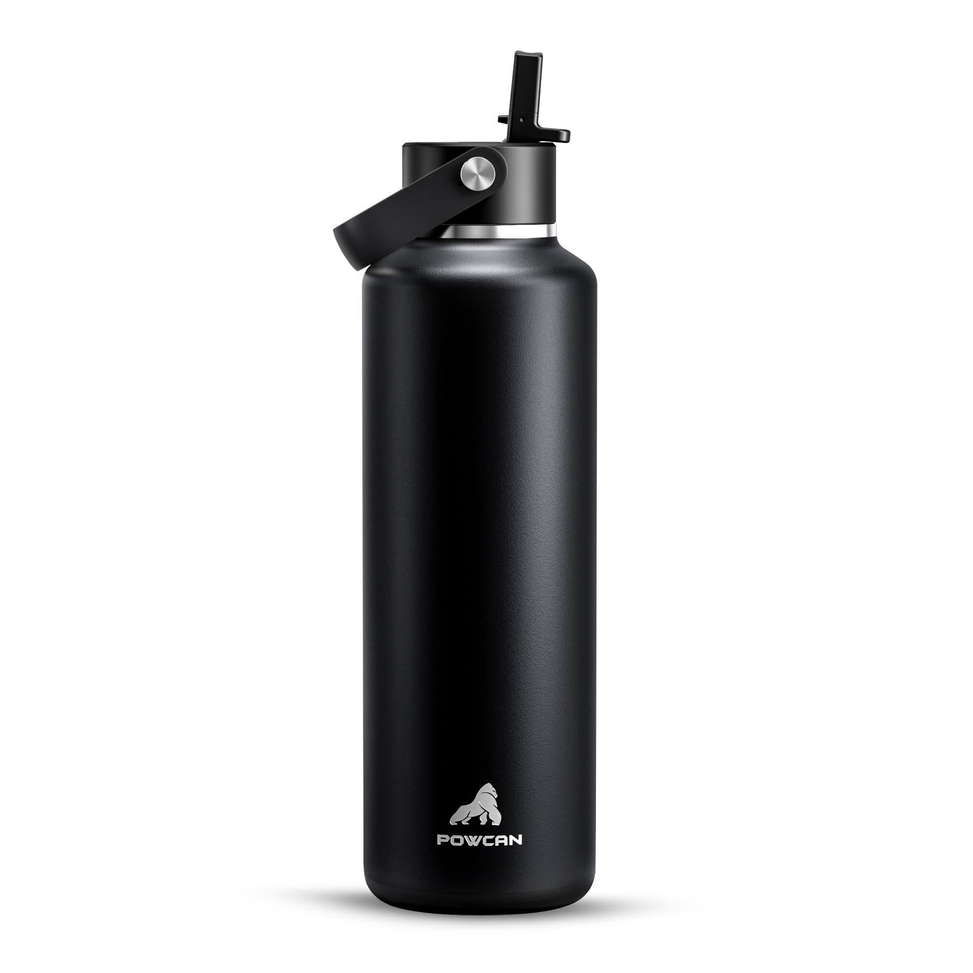 POWCAN 24 oz Slim Insulated Water Bottle with Straw: Leakproof, Keep Cold 24H, Cupholder Friendly, Top Handle, BPAfree, Stainle