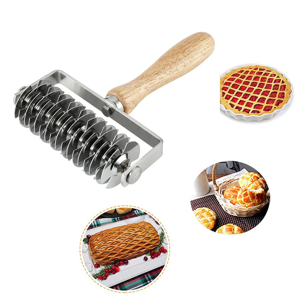 Inchoo Homemade Stainless Steel Dough Lattice Roller Cutter Bread Pastry Baking Tool Dough Docker Needle Roller Wheel