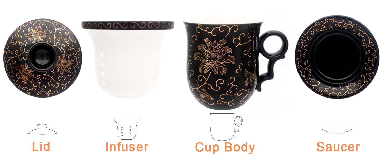 Tea Talent Porcelain Tea Cup With Infuser Lid And Saucer Sets - Chinese Jingdezhen Ceramics Coffee Mug Teacup Loose Leaf Tea Bre