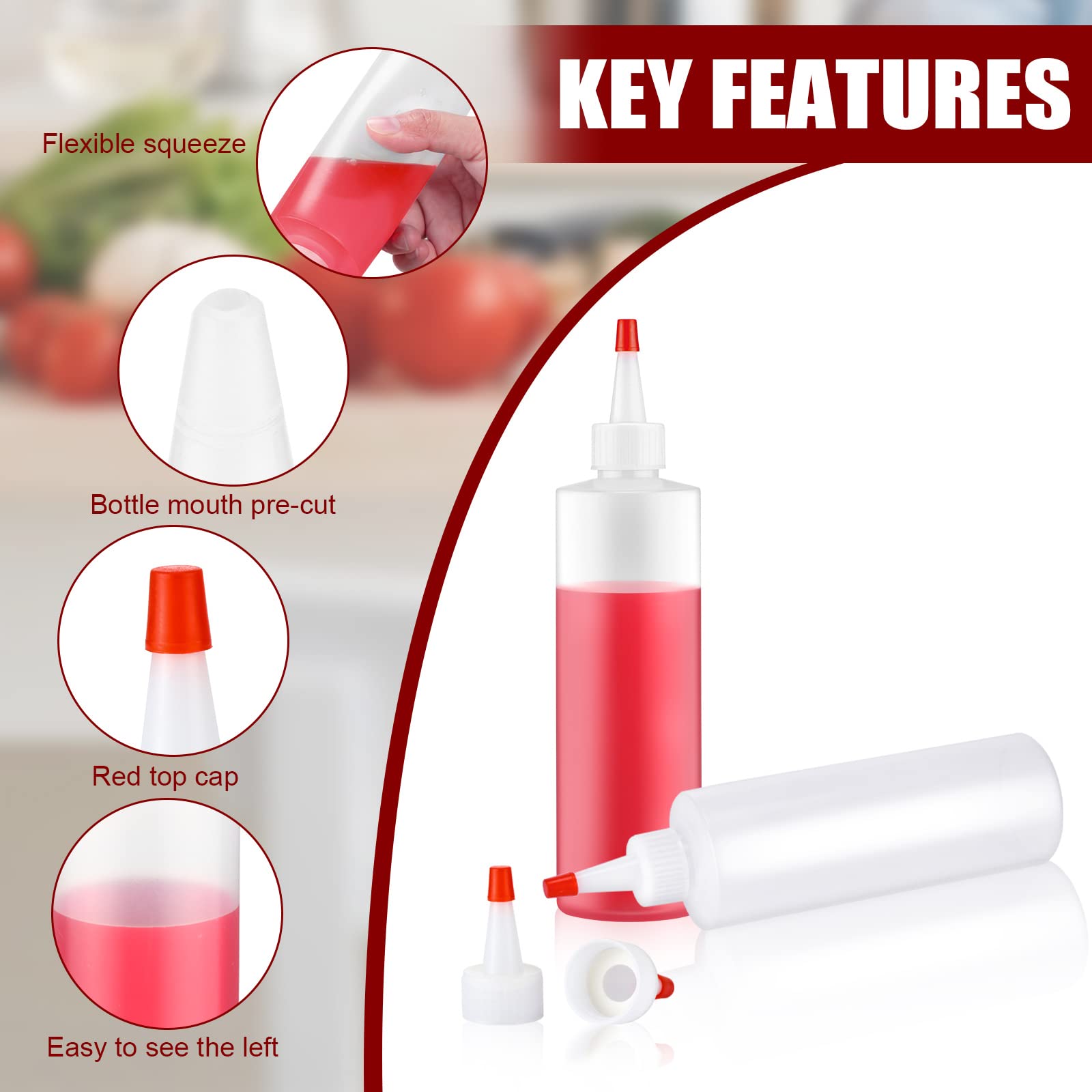 30 Pack 8.5 Oz Condiment Squeeze Bottle Plastic Squeeze Bottles With Red Tip Cap Sauce Bottle With Small Pointed Nozzle Leakproo
