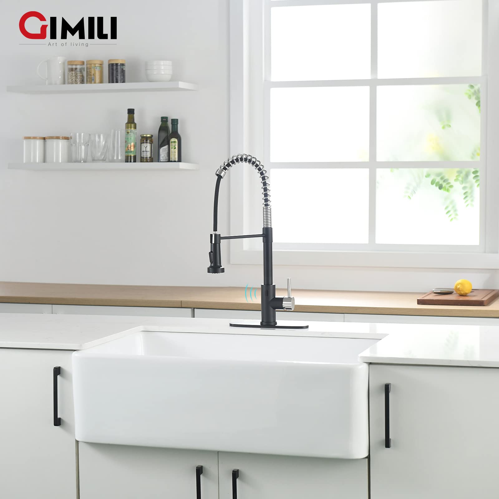 GIMILI Touchless Kitchen Faucet with AC Adapter  Smart Motion Sensor Activated Hands-Free Single Handle Faucet for Kitchen Sink with AC Adapter  Matte Black&Brushed Nickel