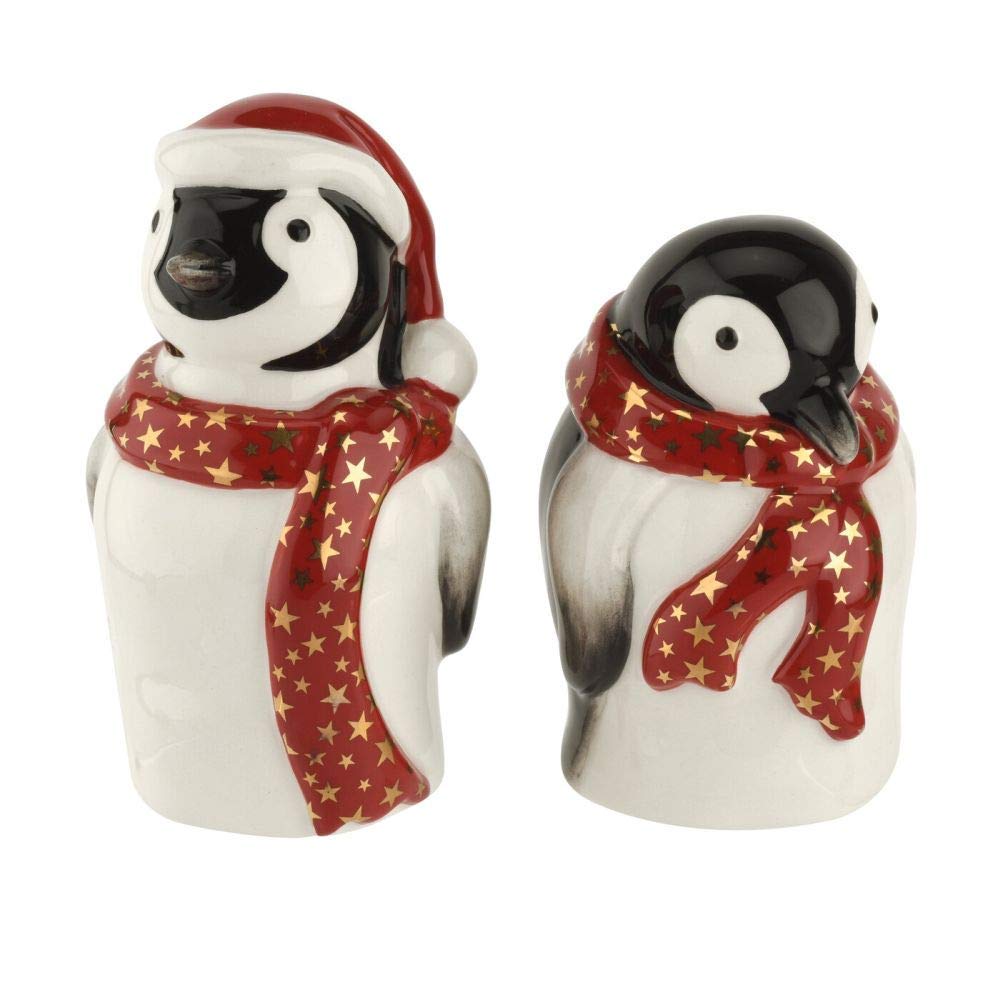 Spode Christmas Tree Penguin Figurine 2 Piece Salt And Pepper Shaker Set, Incudes 4 Inch 3.25 Inch Penguins, Holiday Kitchen And