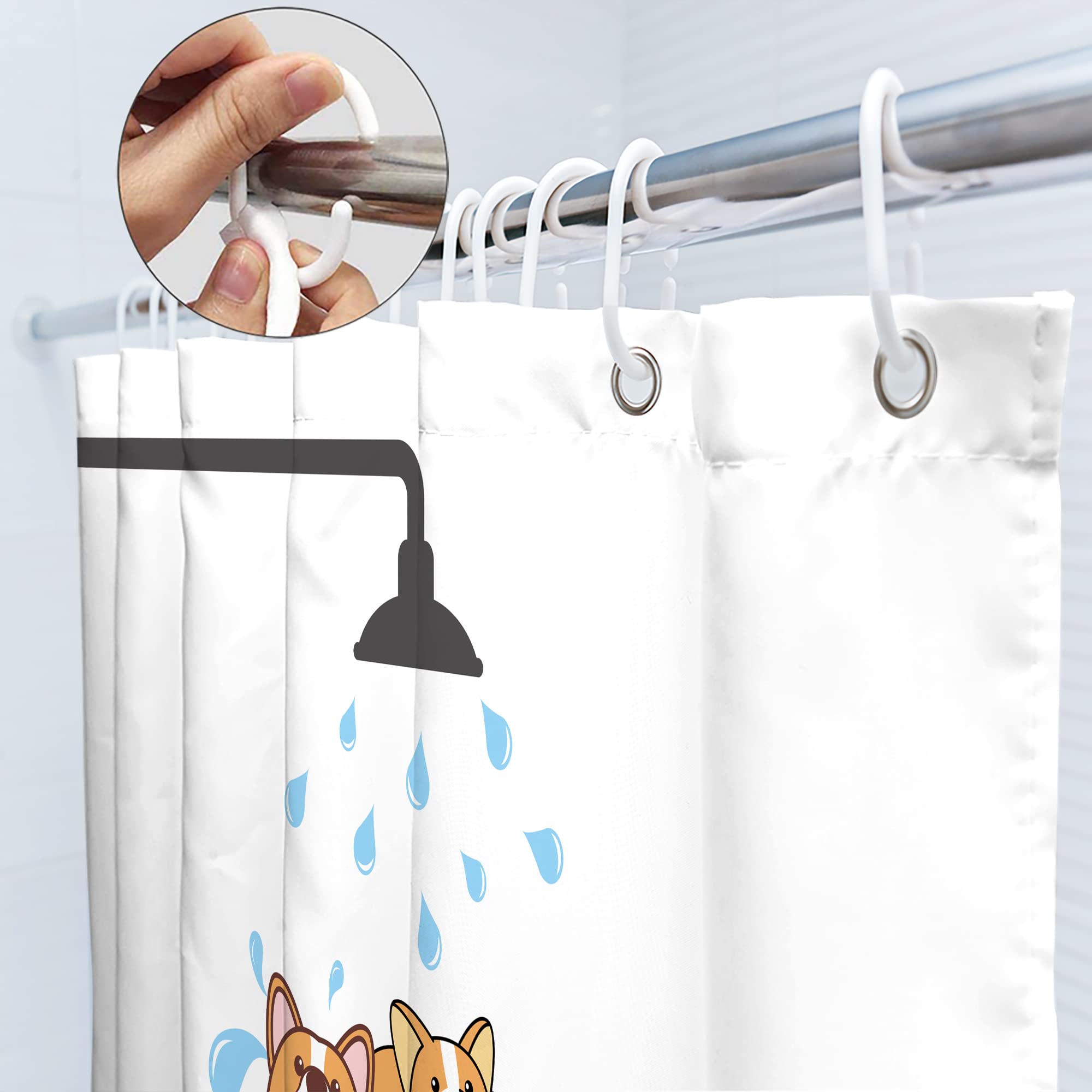 SVBright Cats and Dogs?hower Curtain Raining Kids Cartoon Corgi Cute Animal 72Wx72L Inch Hilarious Pets Playing Water?2 Pack Hooks Polyester Waterproof Fabric Bathroom Bathtub Panels