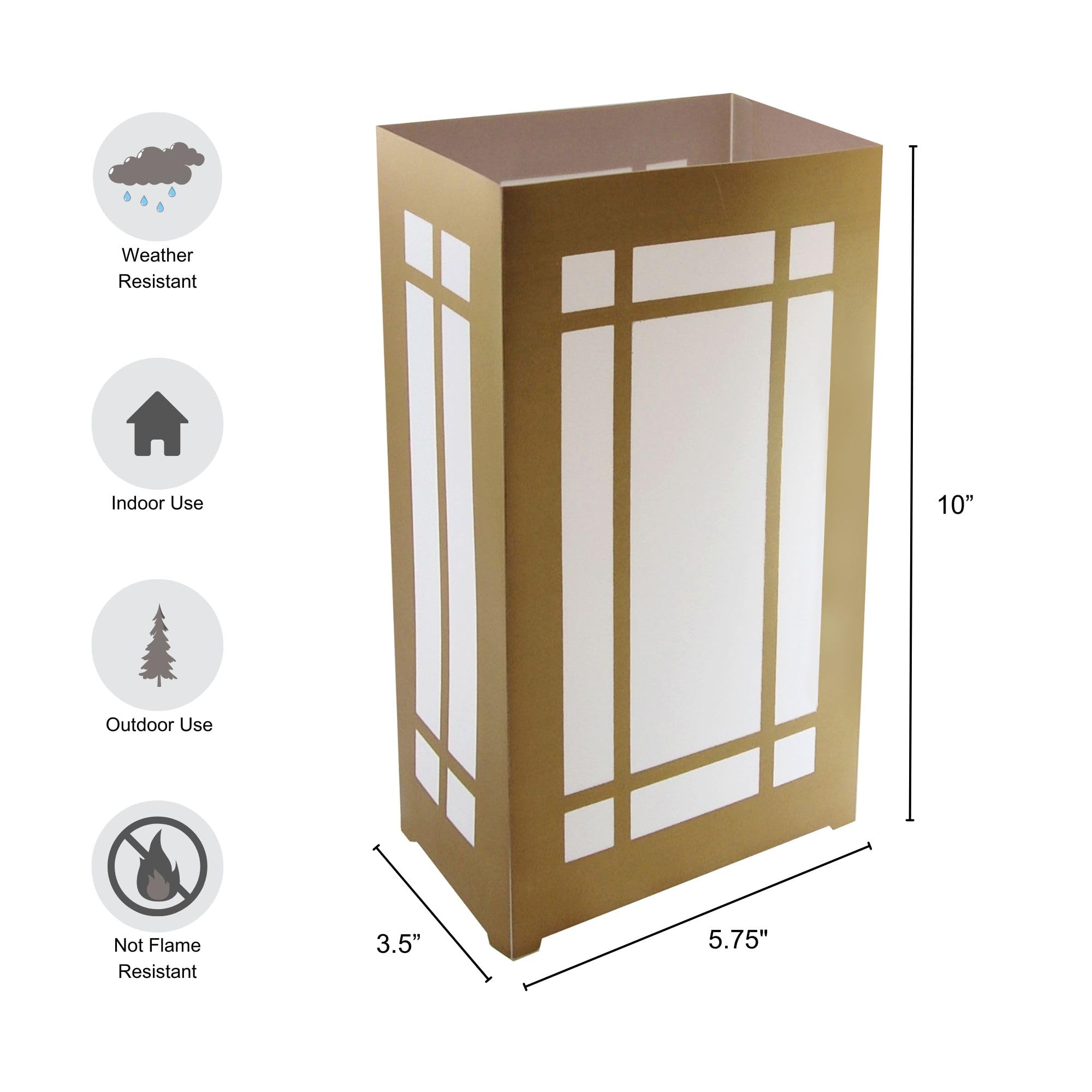 LumaBase Plastic Luminaria Lanterns, Gold Window - Set of 10