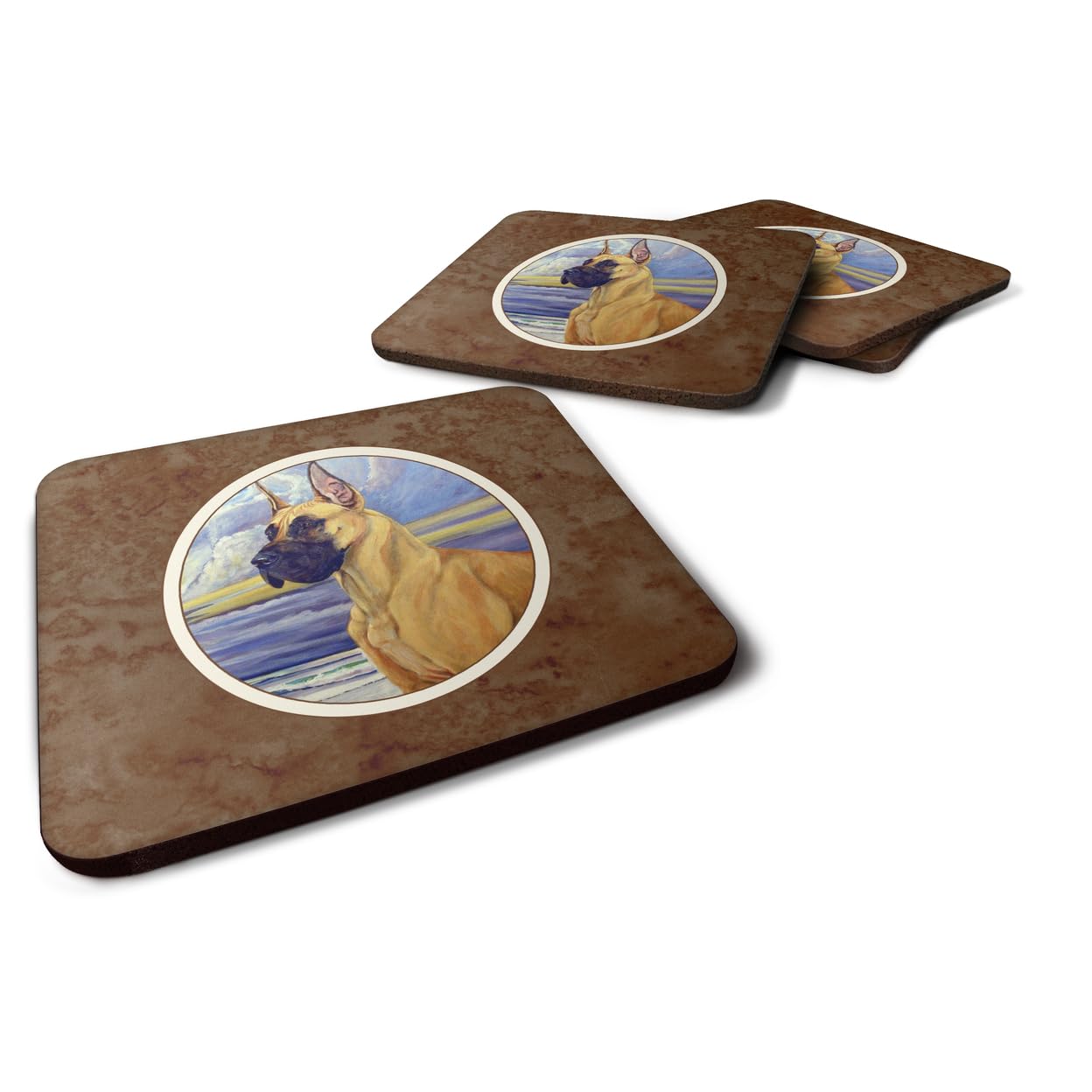 Carolines Treasures Fawn Great Dane At The Beach Foam Coasters (Set of 4), 3.5, Multicolor