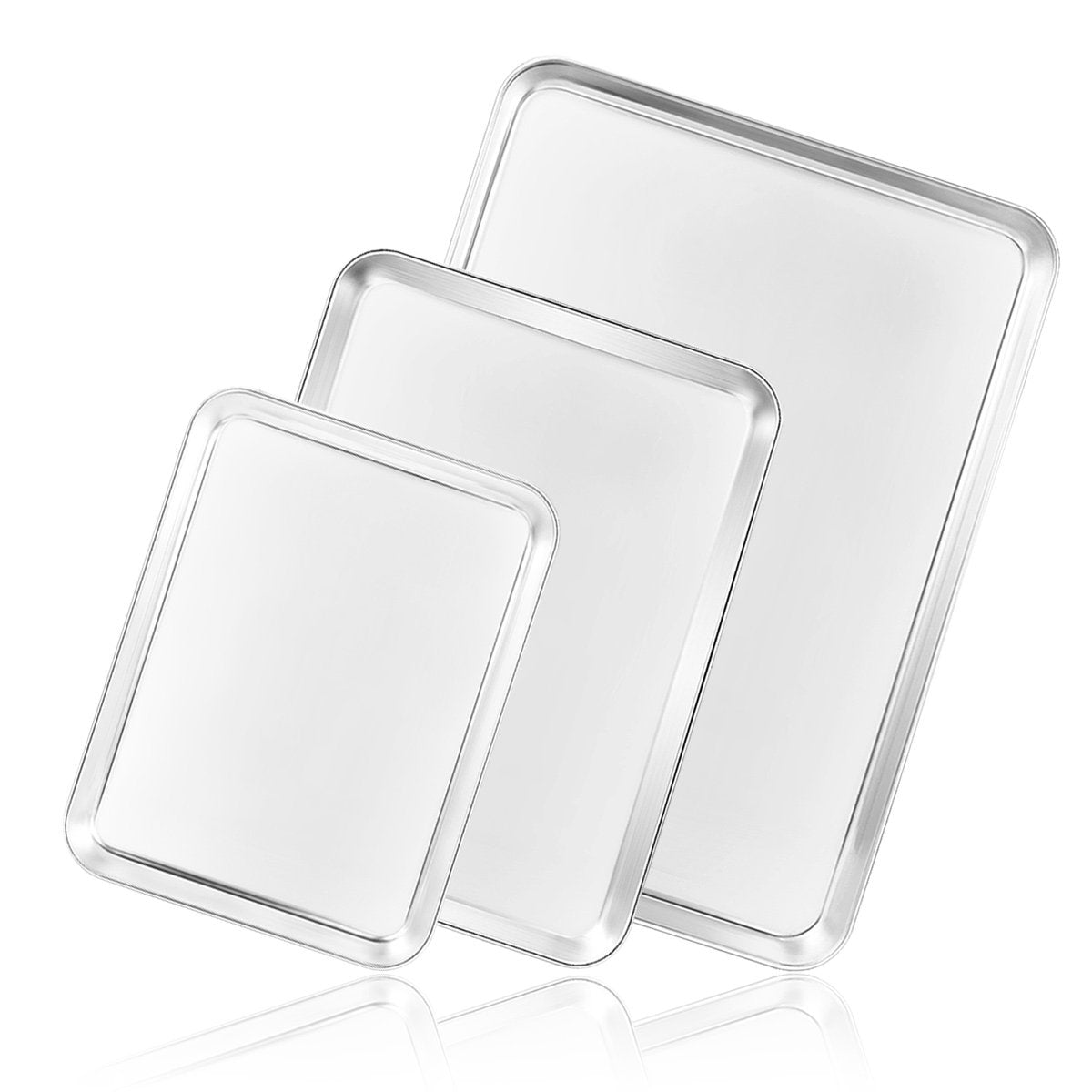 Cookie Sheet Baking Sheet Set Of 3, Bastwe Commercial Grade Stainless Steel Baking Pan, Professional Bakeware Oven Tray, Healthy