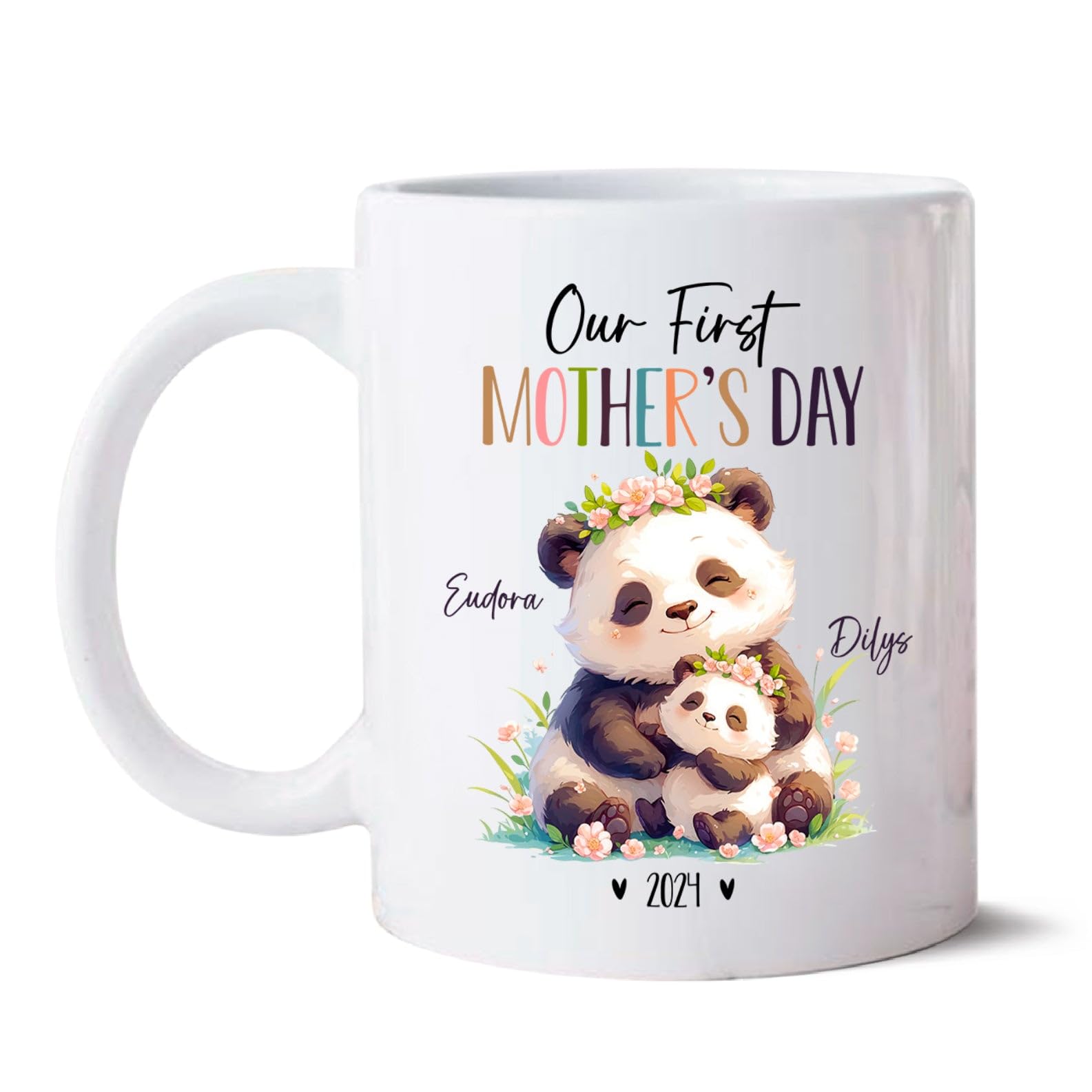 Custom Mom And Baby Panda Mugs With Names & Year, Personalized Panda Lover Coffee Cup Gifts, Mummy & Baby Panda Ceramic Mug, Our