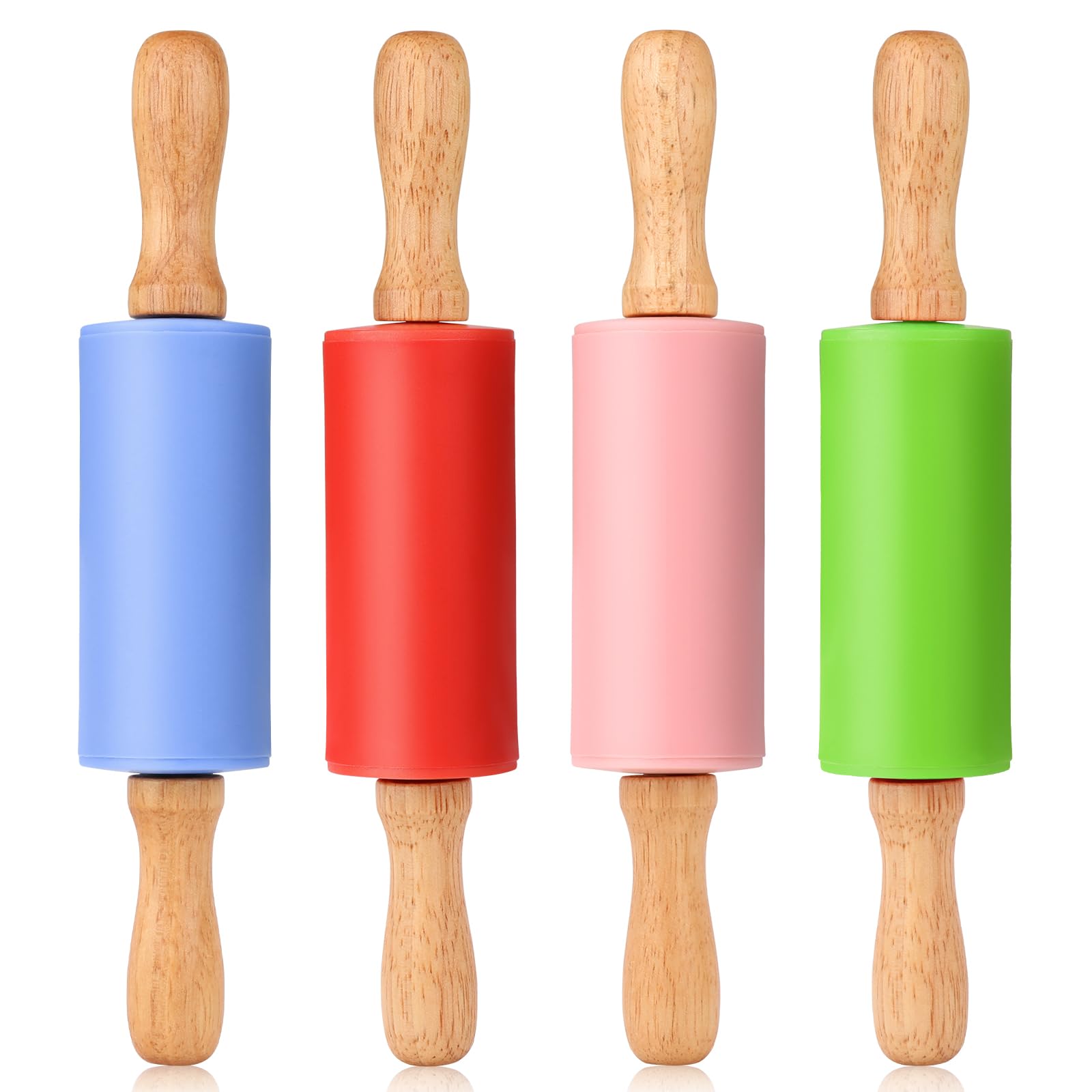Honglida Mini Silicone Rolling Pin for Kids, Non-stick Surface Wood Handle, 9 Inch 4 Pack