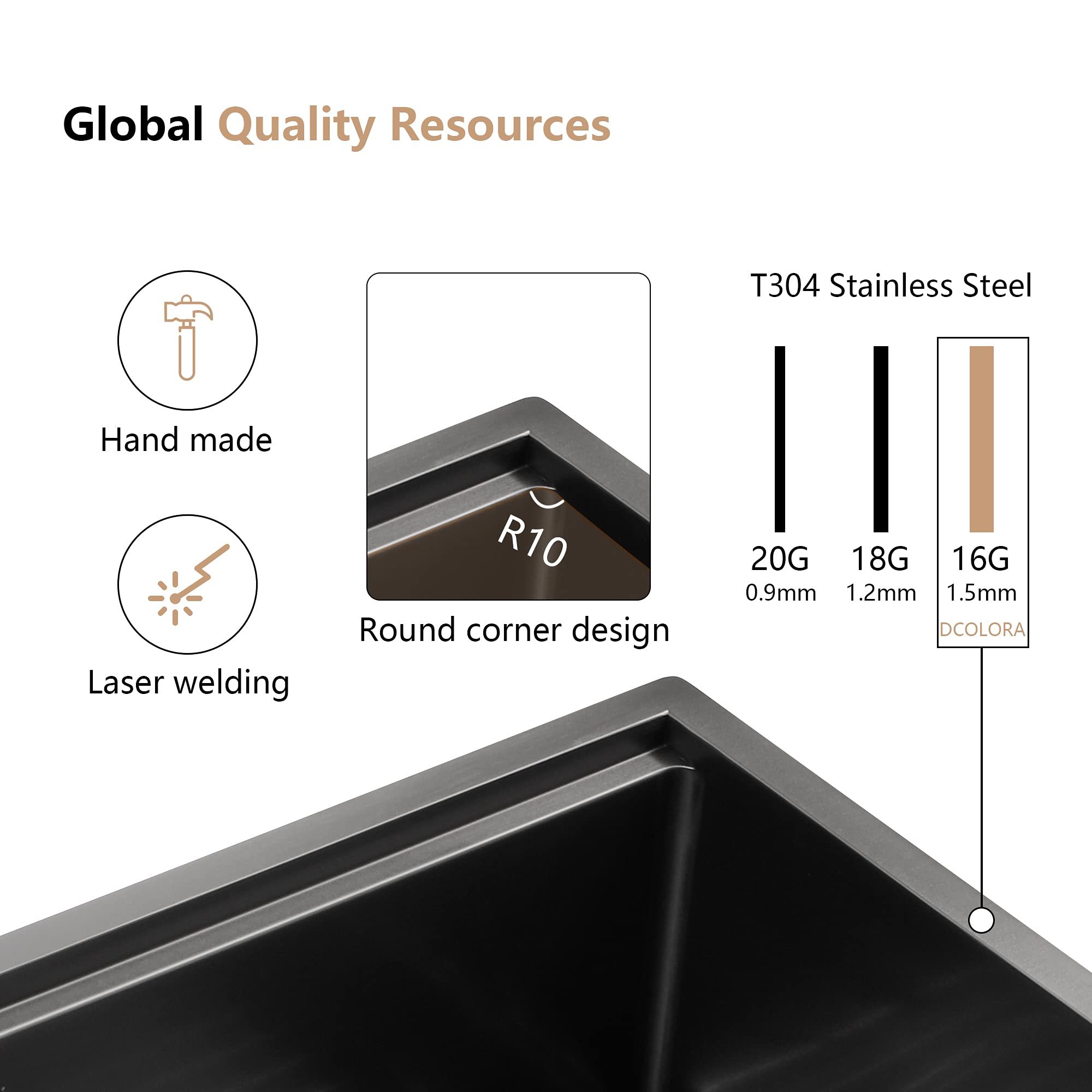 Dcolora 30 Inch Undermount Sink Black Stainless Steel Kitchen Sink Undermount Workstation Gunmetal Black Stainless Steel 16 Gaug