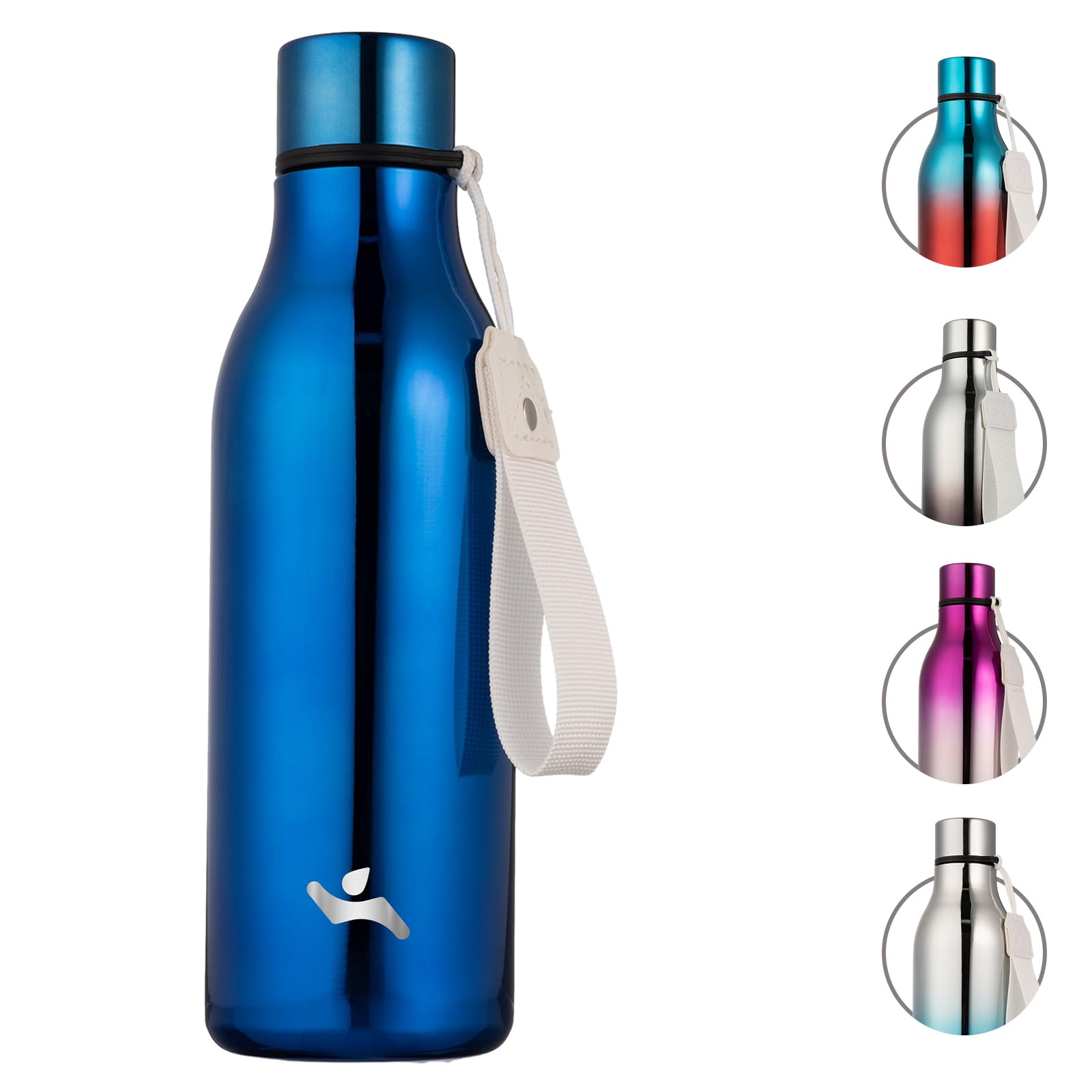 Konokyo Insulated Water Bottle with Strap,18 oz Double Wall Stainless Steel Vacuum Bottles Metal Water Flask,Shining Blue