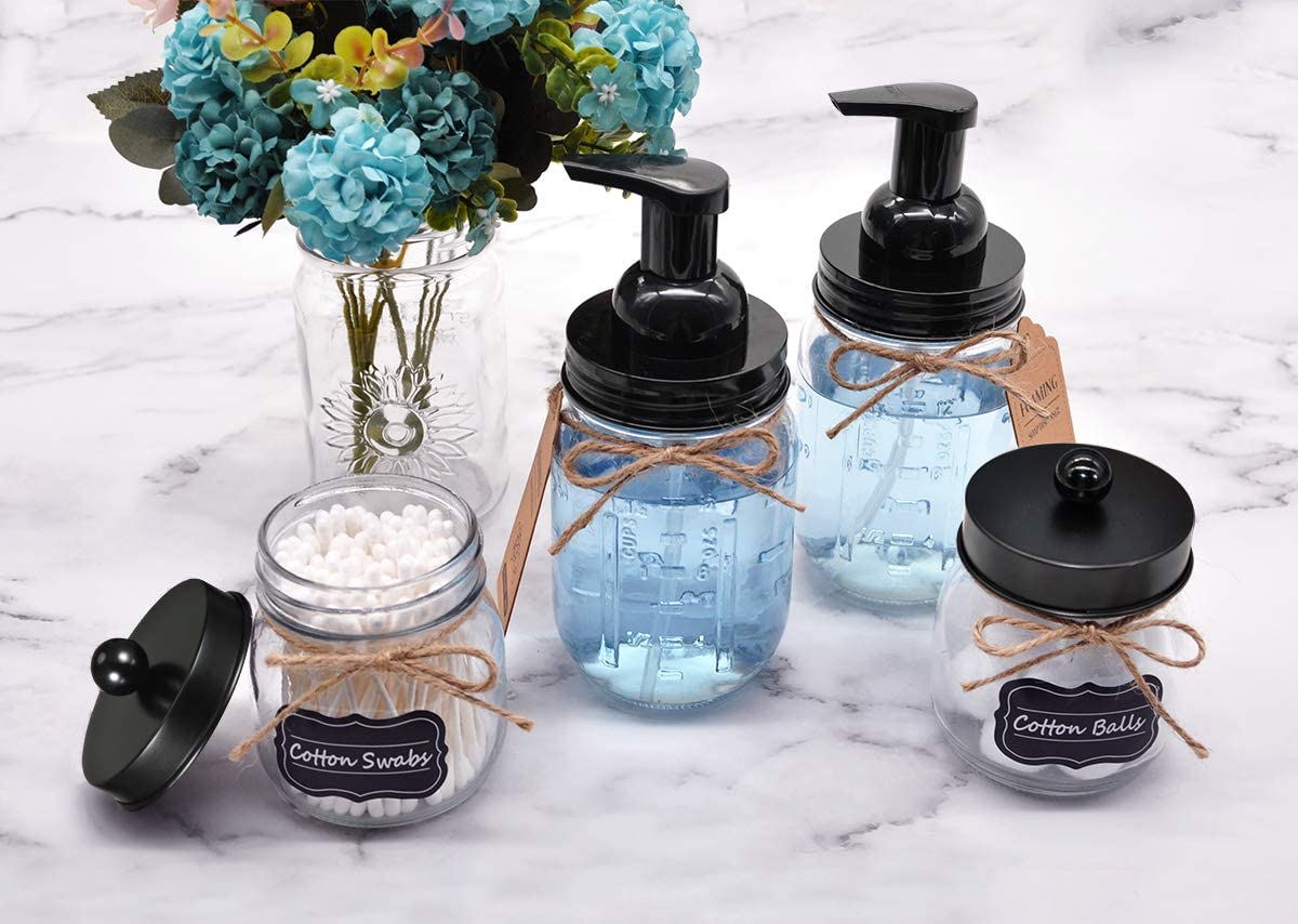 Mason Jar Foaming Soap Dispenser - Rustproof Stainless Steel Lidbpa Free Pump,With Chalkboard Labels - Rustic Farmhouse Decor Ha